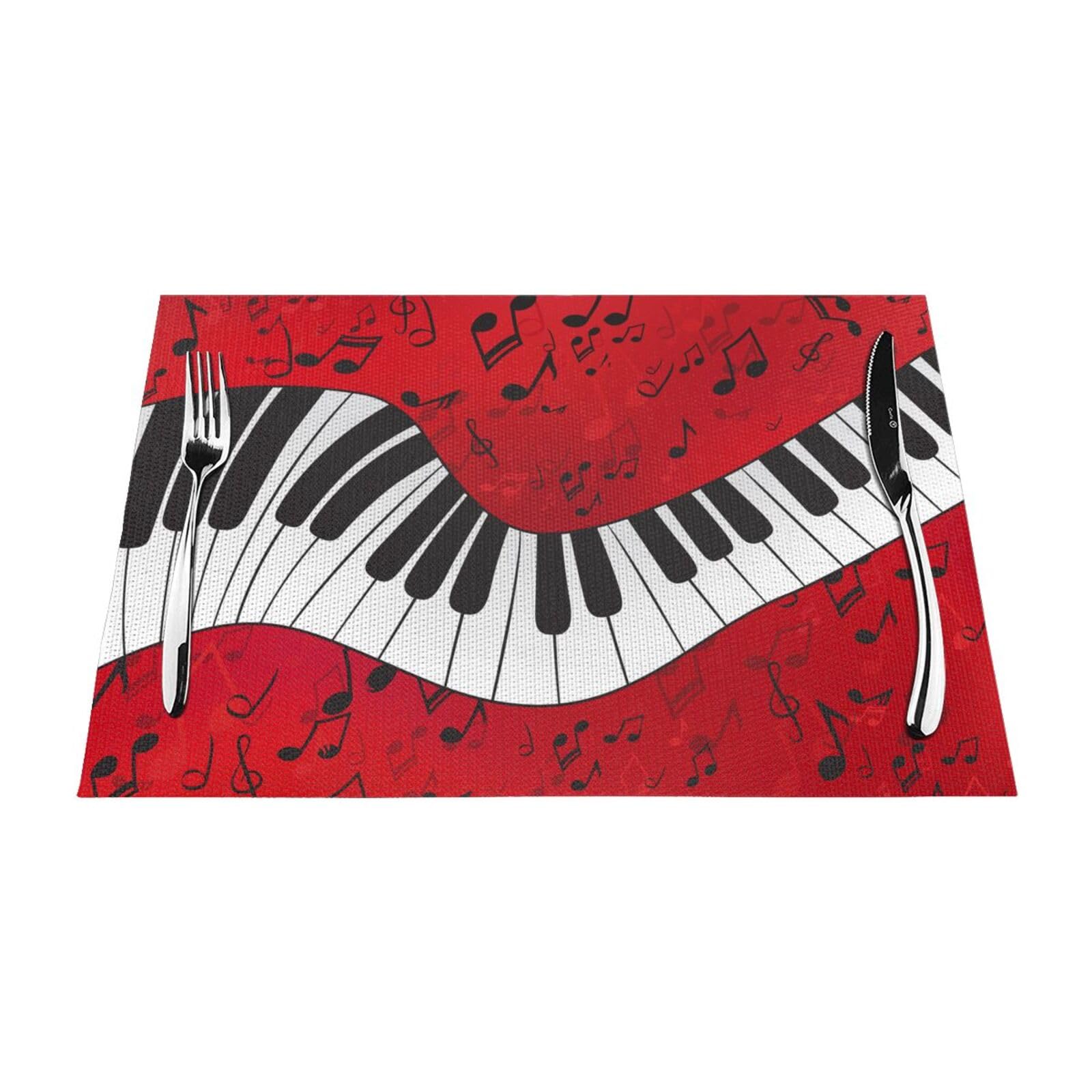 PVC Placemat Set of 4 PCS, 45x30 CM, Music Note Piano Printed Non-Slip Heat Resistant Place Mats for Kitchen Dining Table Indoor Outdoor