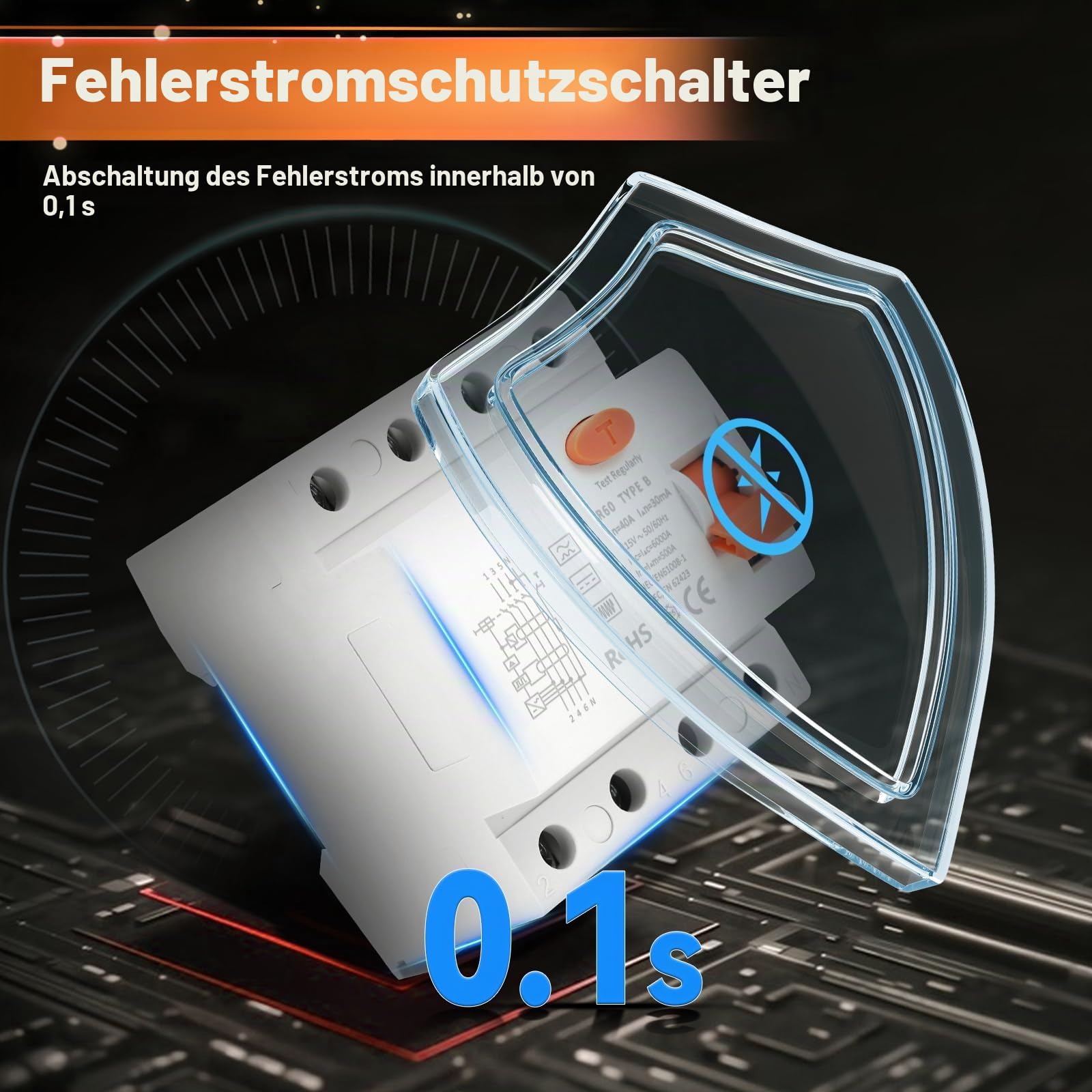 FI Schutzschalter Typ B 40A 30mA 4-Polig für Wallboxen, Fehlerstromschutzschalter Typ B Ladestationen und Sicherungsautomaten, DIN Hutschiene Montage