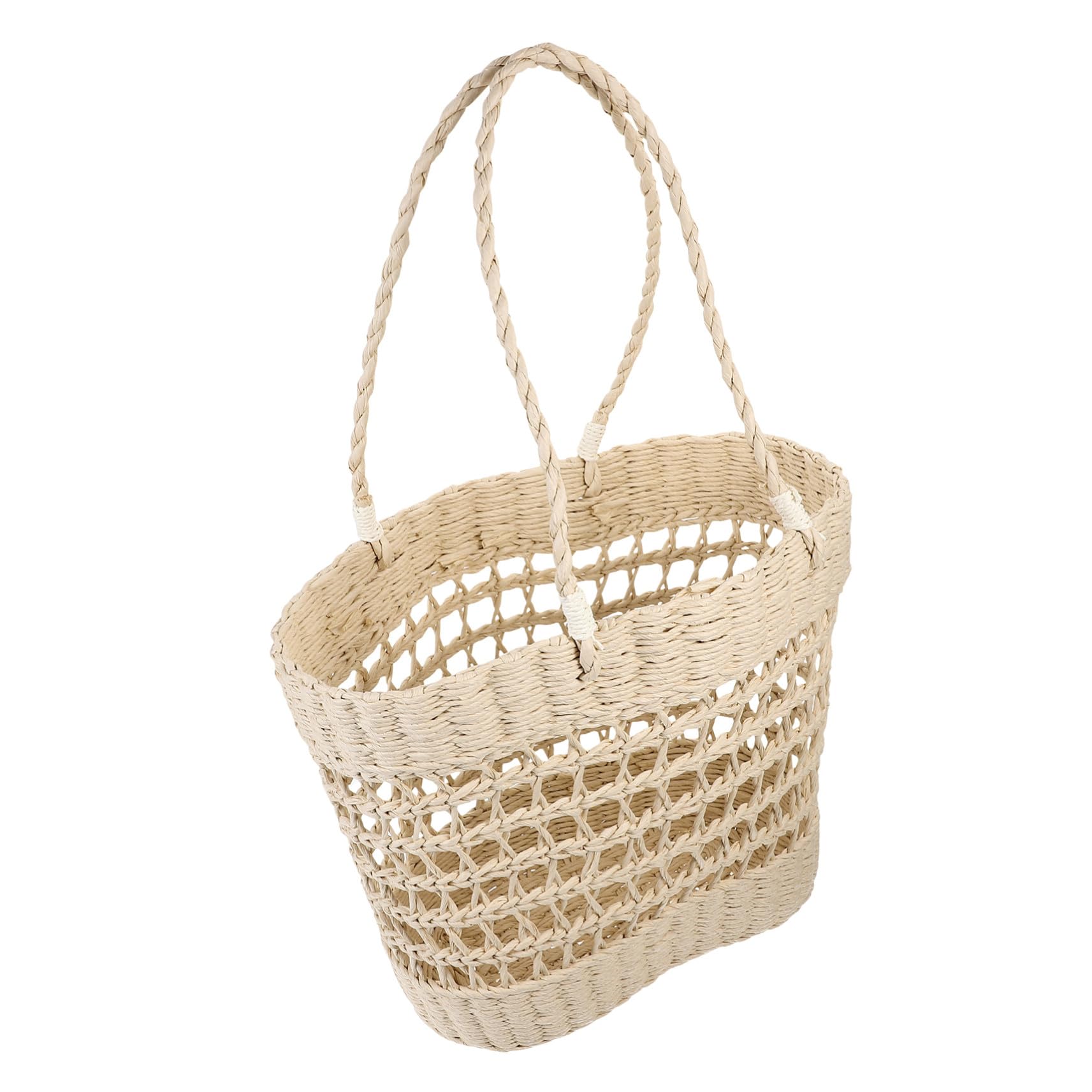 Sommer Strandtasche Damen Woven Tote Handtasche aus Papierfaden Geflochtene Hohle Strandtasche Freizeit Urlaubstasche Leicht und Geräumig für Shopping Camping