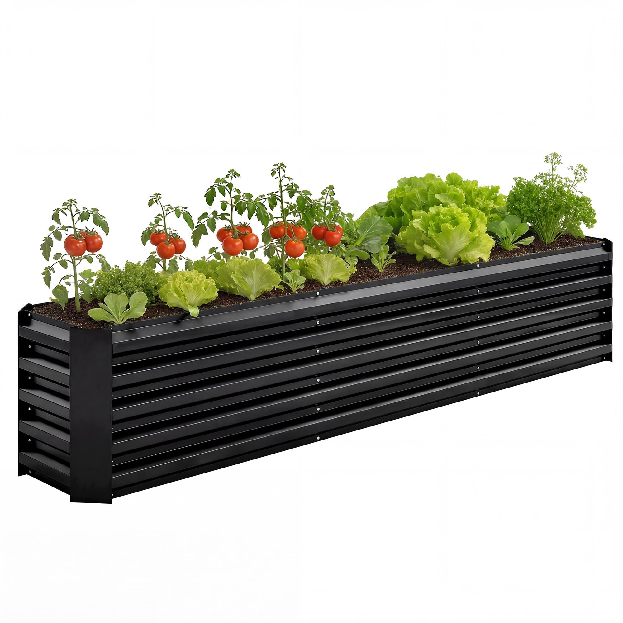 Outsunny Galvanized Raised Garden Bed, 8 x 1.3 x 1.5ft Rectangular Planter Box, Reinforced Outdoor Raised Bed with Open Bottom for Vegetables, Flowers, Herbs, Black - 1