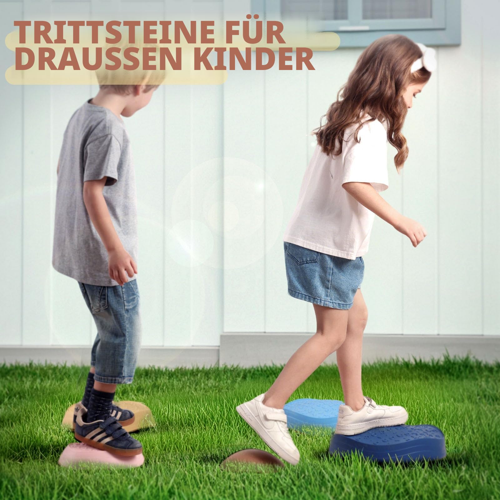 KidBloom Balanciersteine für Kinder, Geschenk Mädchen & Junge 2 3 4 5 Jahre | Rutschfest,5 Stapelsteine, Wasserdichte Tasche, Gartenspielzeug, Sensorik Spielzeug, Ab 2 3 4 5 Jahre