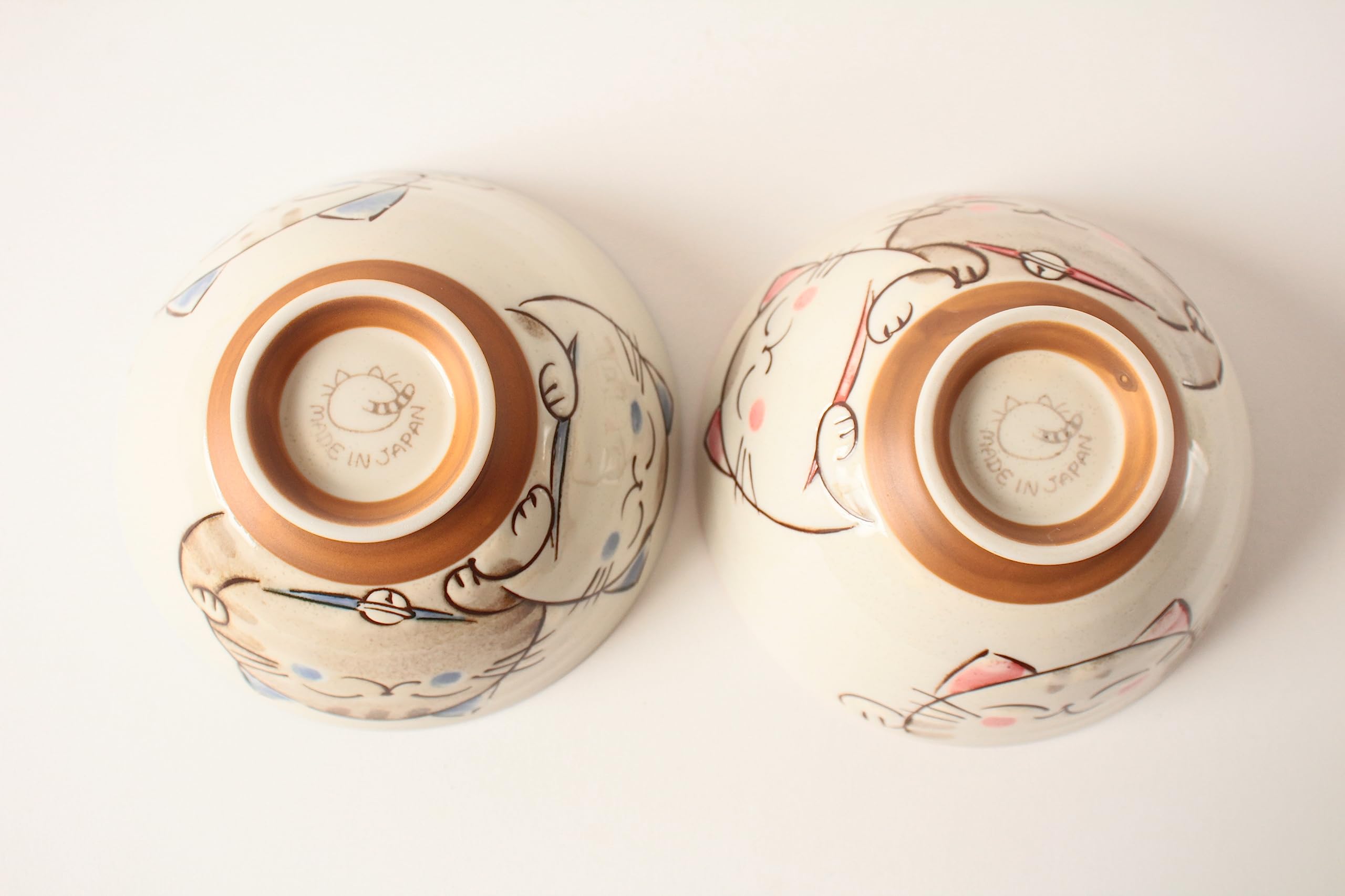 Mino ware Coppia di Ceramiche Giapponesi Ciotola di Riso Smailing Gatti Blu & Rosa made in Japan (Giappone Import) MIG010