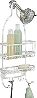 iDesign York 61974 Extra Wide Metal Wire Hanging Shower Caddy with Hooks, Rust-Resistant Pearl White, 10x4x22 Inch Organizer