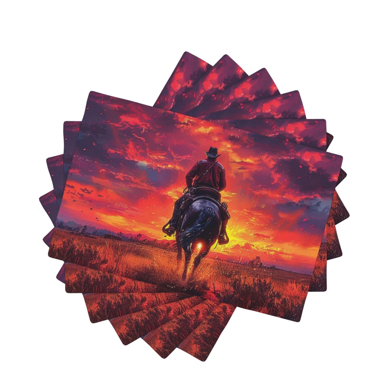 Placemats Set of One Size Washable Wipeable Table Mats Heat Resistant Weave Place Mats Cowboy West Placemats Wrinkle Free Place Mats for Dining Table Kitchen Party Holiday Decoration 30 x 45 cm
