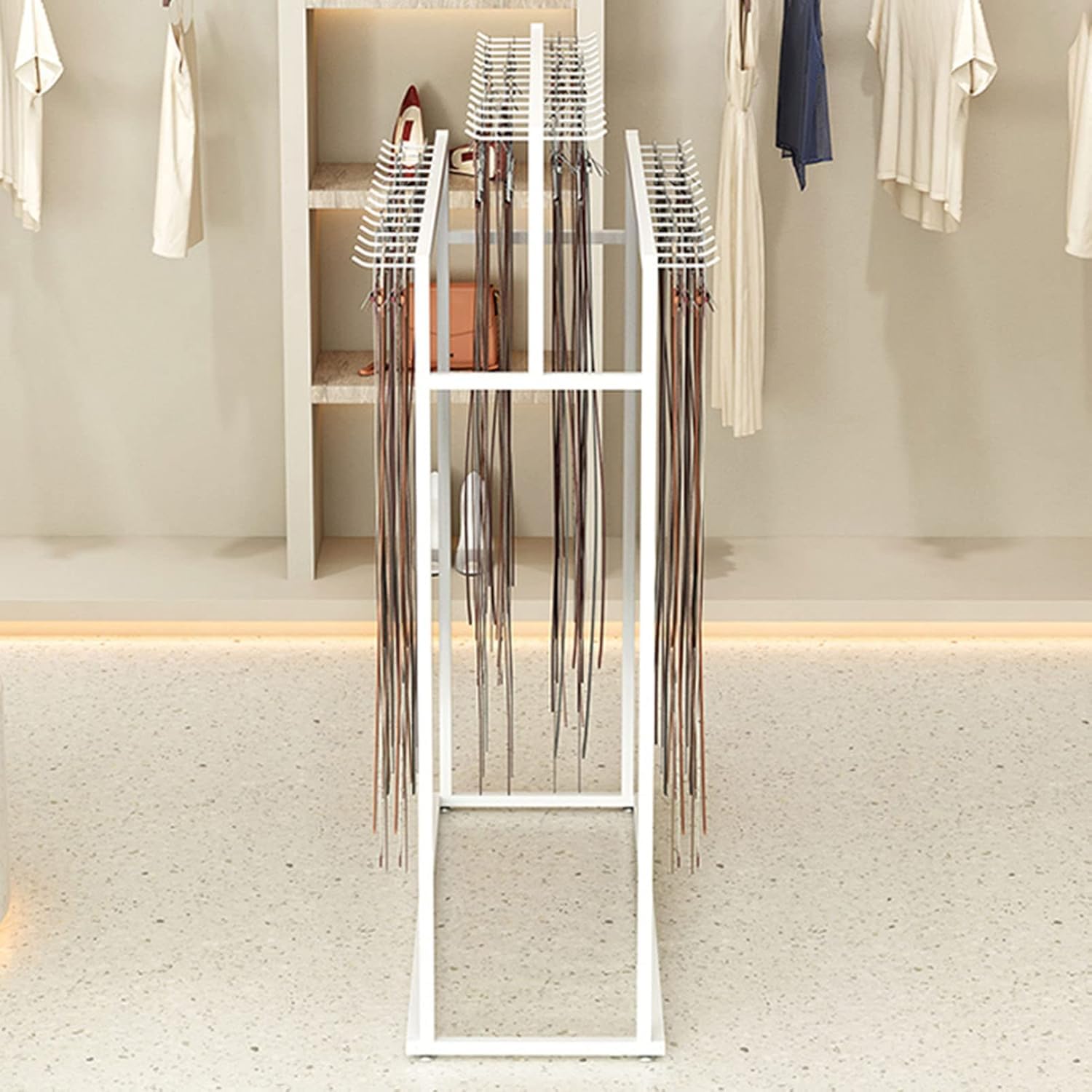 Espositore per cintura Cravatte, Negozio di abbigliamento Ganci per cinture, Espositore per gioielli Scaffali commerciali, Borsa Sciarpa Ombrello Organizzatore, 4 bracci 70x40x150cm