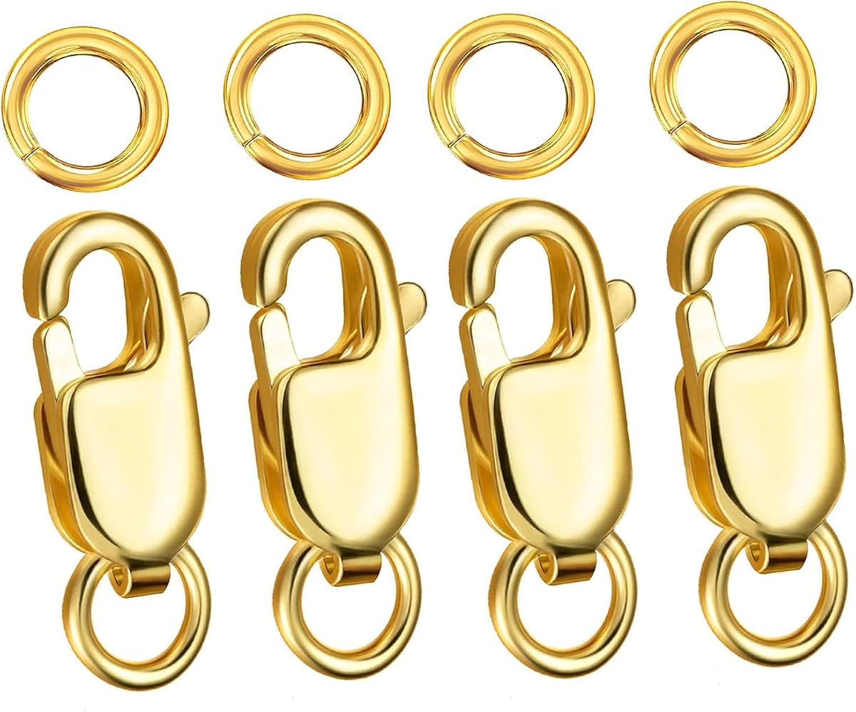 Kcctoo Cierre de Garra de Langosta de Plata con Anillos Cerrados Cierres y Cierres de Collar de Oro de 14 Quilates para Fabricación de Joyas, Hecho en Italia 12 mm (0,47 Pulgadas)