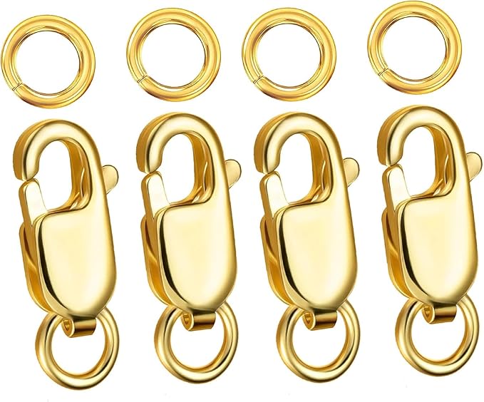 kcctoo Silver Lobster Claw Clasp with Closed Jump Rings 14K Gold Necklace Clasps and Closures For Jewelry Making, Made in Italy 12mm(0.47inch) (4Pcs -Silver + Gold A)