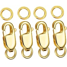 Kcctoo Silver Lobster Claw Clasp with Closed Jump Rings 14K Gold Necklace Clasps and Closures for Jewelry Making, Made in Italy 12mm0.47inch