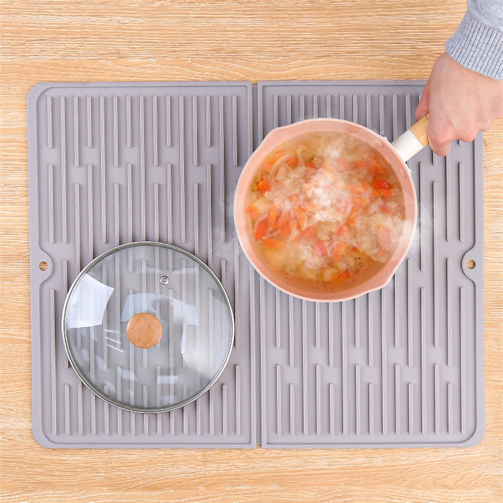 JINGYAN Tappetini per lavello Foldable Insulated Soft Rubber Dishes Protector Sink Mat Table Kitchen Home Anti Slip Drying Drain(Grey)