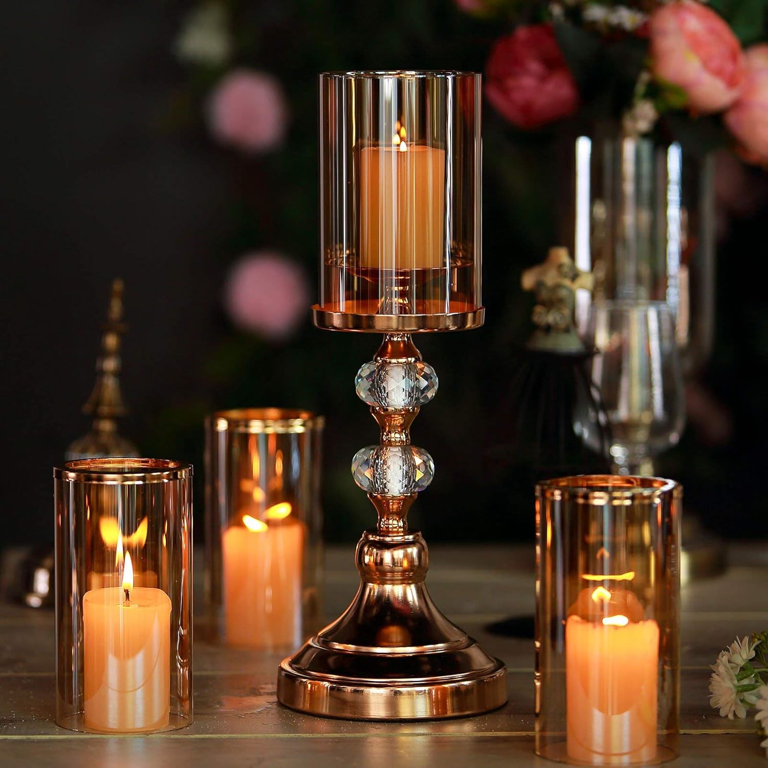 Wedding Venue Shop"Glass Hurricane Candle Holder - 15"" | Gold | 1 Pc." : Home & Kitchen