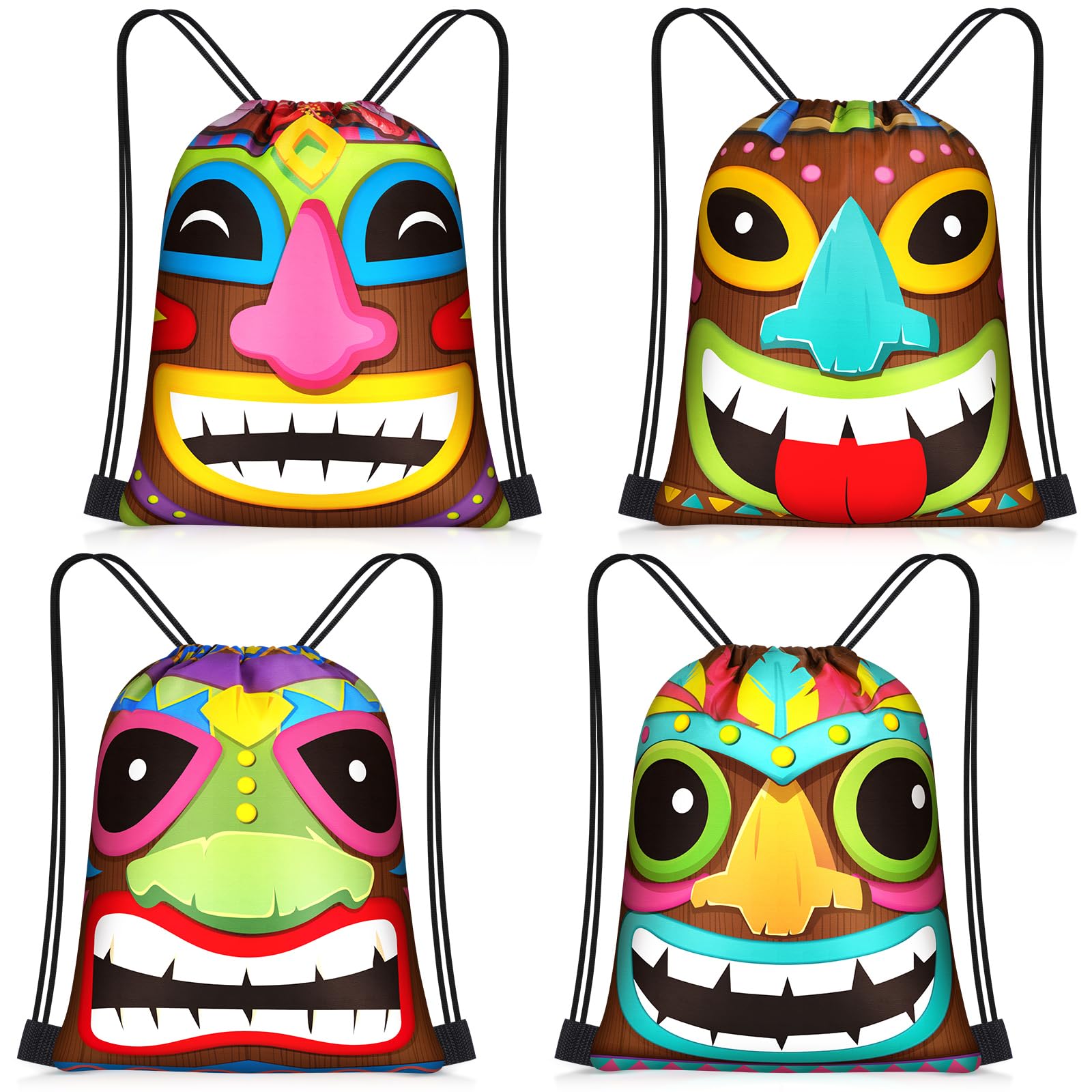 Censen 24 Pcs Hawaiian Aloha Drawstring Bags Tiki Luau Gift Bags Set Bulk 12 x 10 Inch Waterproof Beach Sack Pack for Girls Boys Kids Gift Party Aloha Festival Hawaiian Party Supplies โ image 1