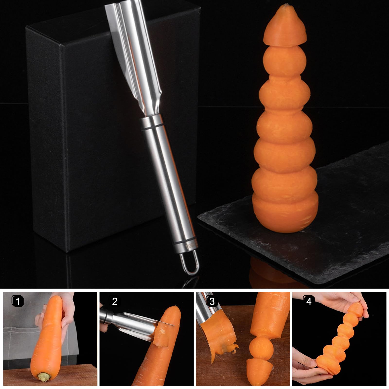 Fruit Carving Tools Set of 10 - Stainless Steel Vegetable Carving Knife, Melon Baller Scoop, Cutter Shapes Mold, DIY Knives for Home Kitchen — Amazon image 3