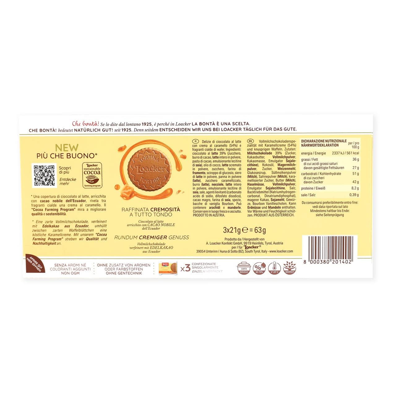 Italian Gourmet Bundle assortiment de gaufrettes enrobées de chocolat 4 x 63 g, Tortina White Original Triple Chocolate Caramel, biscuits fourrés croustillants, chocolat + Italian Gourmet Polpa