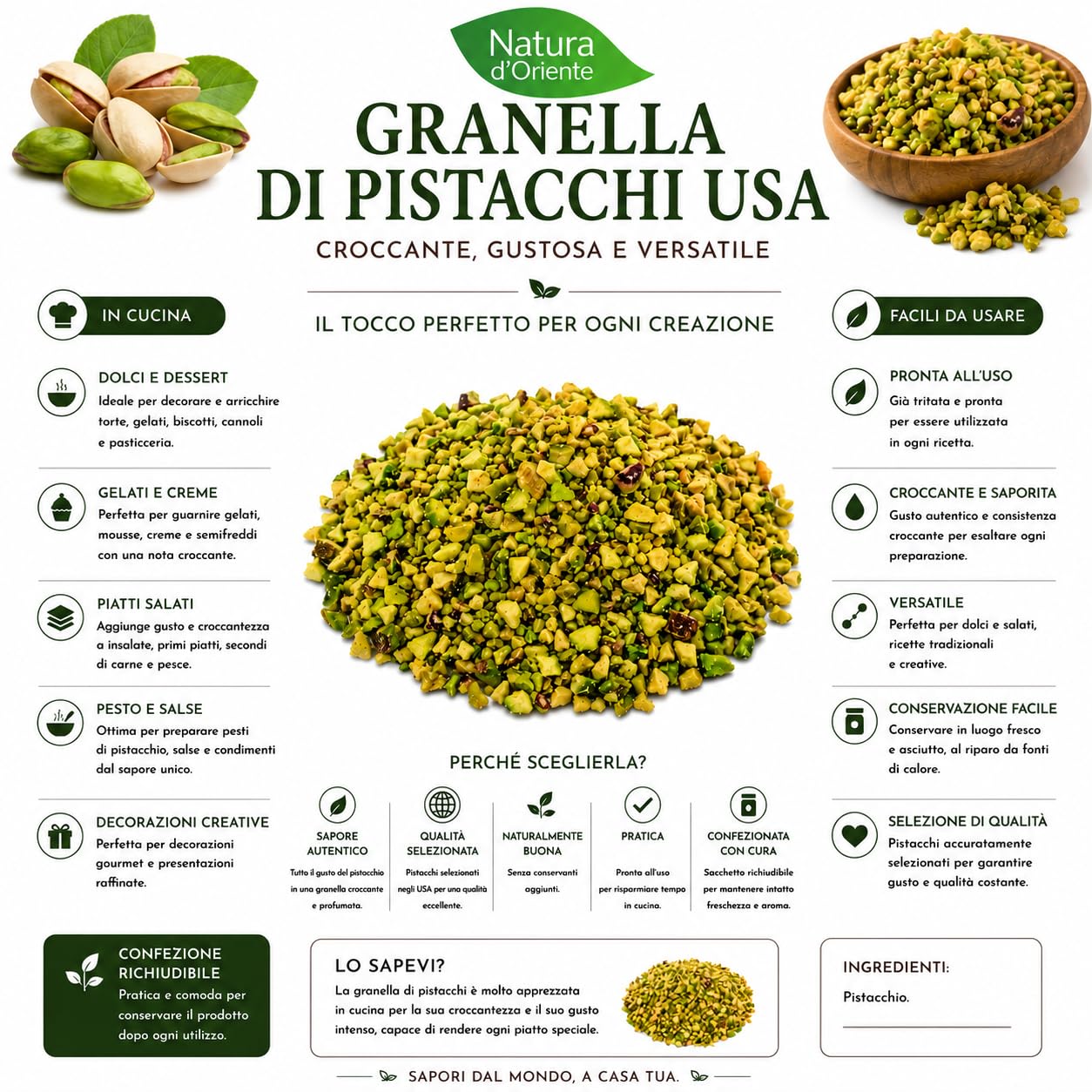 NATURA D'ORIENTE Granella di Pistacchio 1 kg per Dolci e Gelati