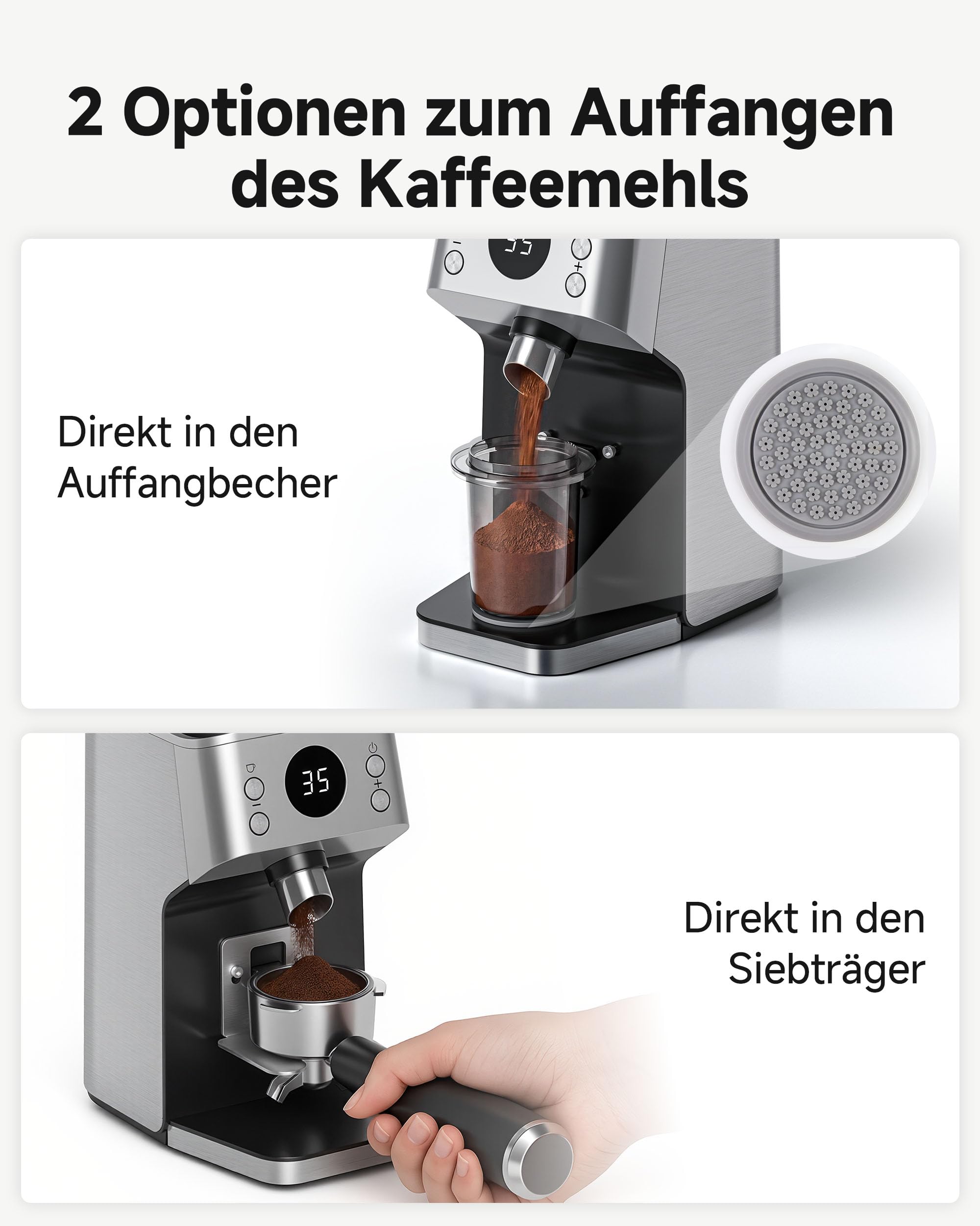 AAOBOSI Kaffeemühle Elektrisch, 45 Mahlgrade, 40 mm Edelstahl-Kegelmahlwerk | Plasma-Anti-Statik, Speicherfunktion, Zeit-/Tassenprogramm, 300-g-Bohnenbehälter, für Espresso & Filterkaffee