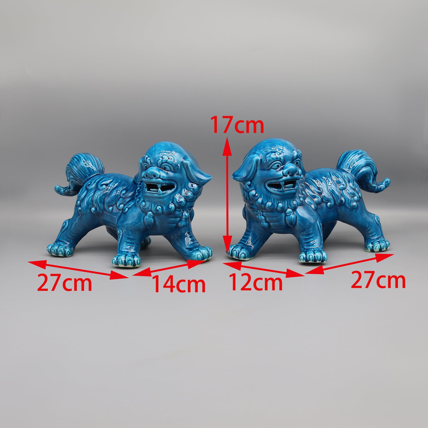 Eastern tide Statua decorativa in ceramica del leone custode, finitura smaltata blu, stile tradizionale cinese