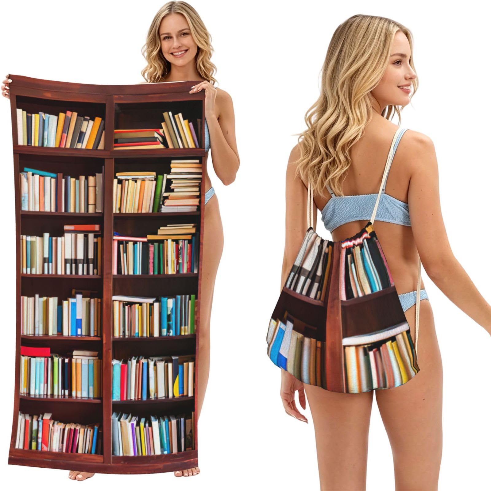 LMNvbz Books Print 2 In 1 Packable Beach Towel Bag, Quick Dry Backpack Microfiber Mat For Camping, Travel, Vacation, Cruise, And Picnic