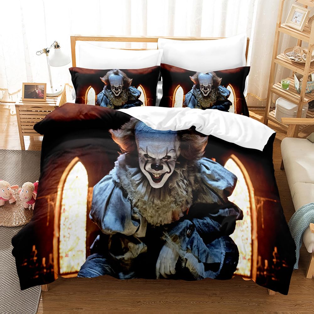 Ste-X It 02 Bedding Set 135X200cm Multiple Sizes Pennywise Duvet Cover 100% Soft Comfortable Microfiber + 2 Pillowcase 80X80cm (135X200cm(Single),)