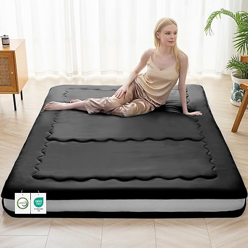 Miniatura 19 de Auemtyn Colchón japonés de piso, colchón de futón japonés de 4 pulgadas, futón Shiki plegable y portátil (shikibuton), colchón grueso enrollable