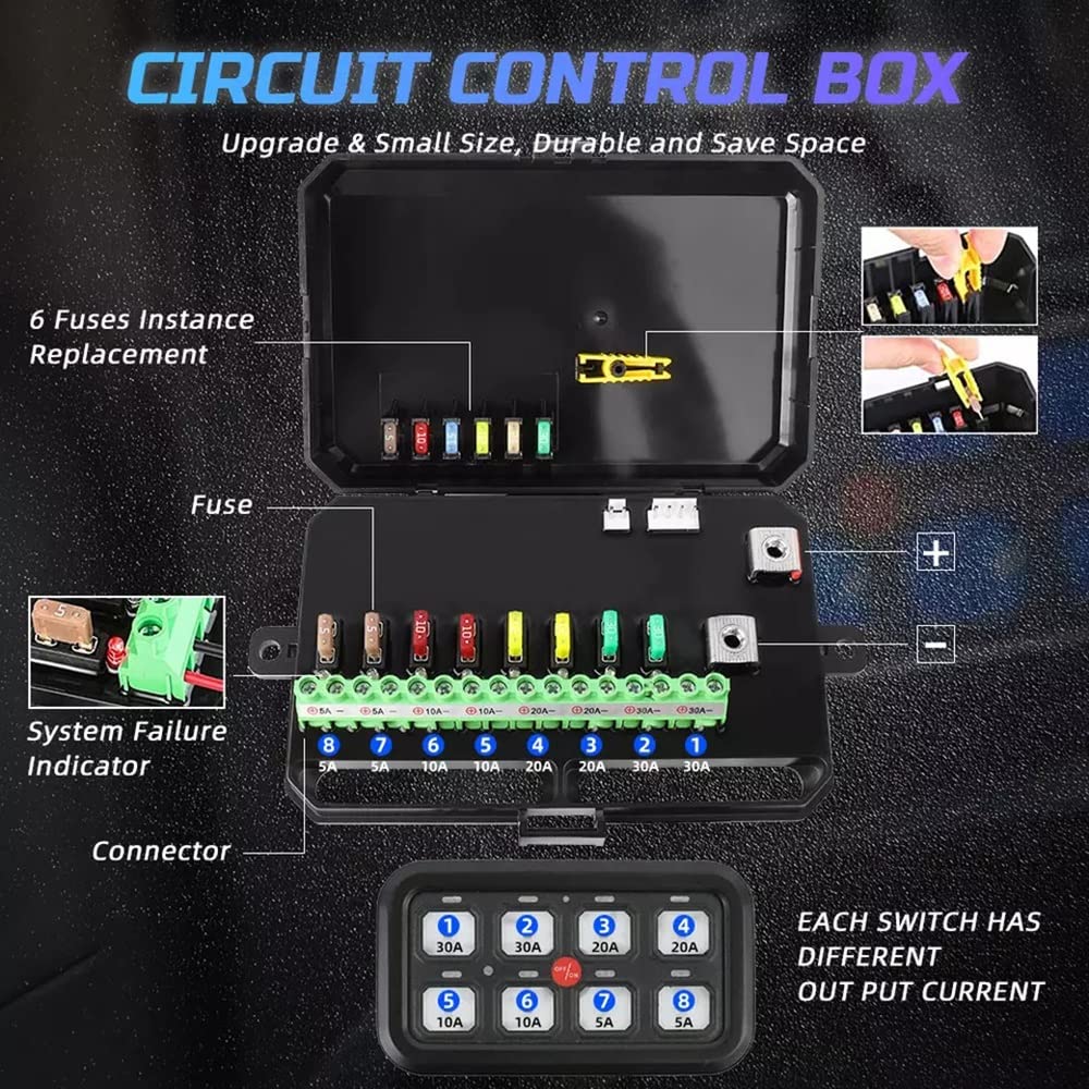 8-kanałowy Panel Przełączników RGB Do Samochodu, Obsługa Sterowania Przez Bluetooth APP, Automatycznie Ściemnialny Panel Przełączników LED, Do Samochodów Osobowych, Ciężarówek, Łodzi, Z Naklejką Na