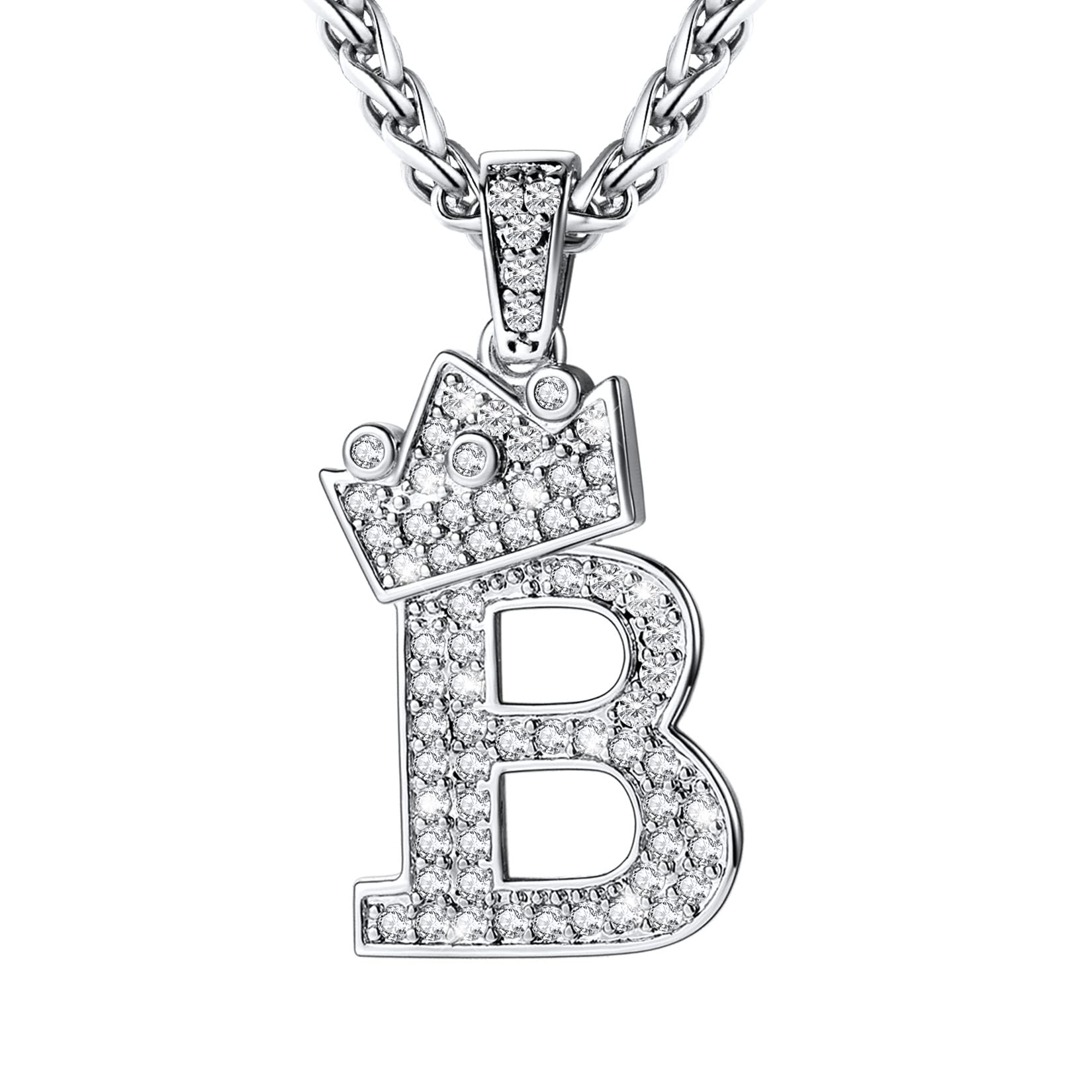U7 Crown Initial A-Z Necklace, Iced Out Letter Pendant with 22-24 Inch Chain, Men Women Bling Hip Hop Alphabet Name Jewelry Big Initials Necklaces Color Steel,Black,Gold
