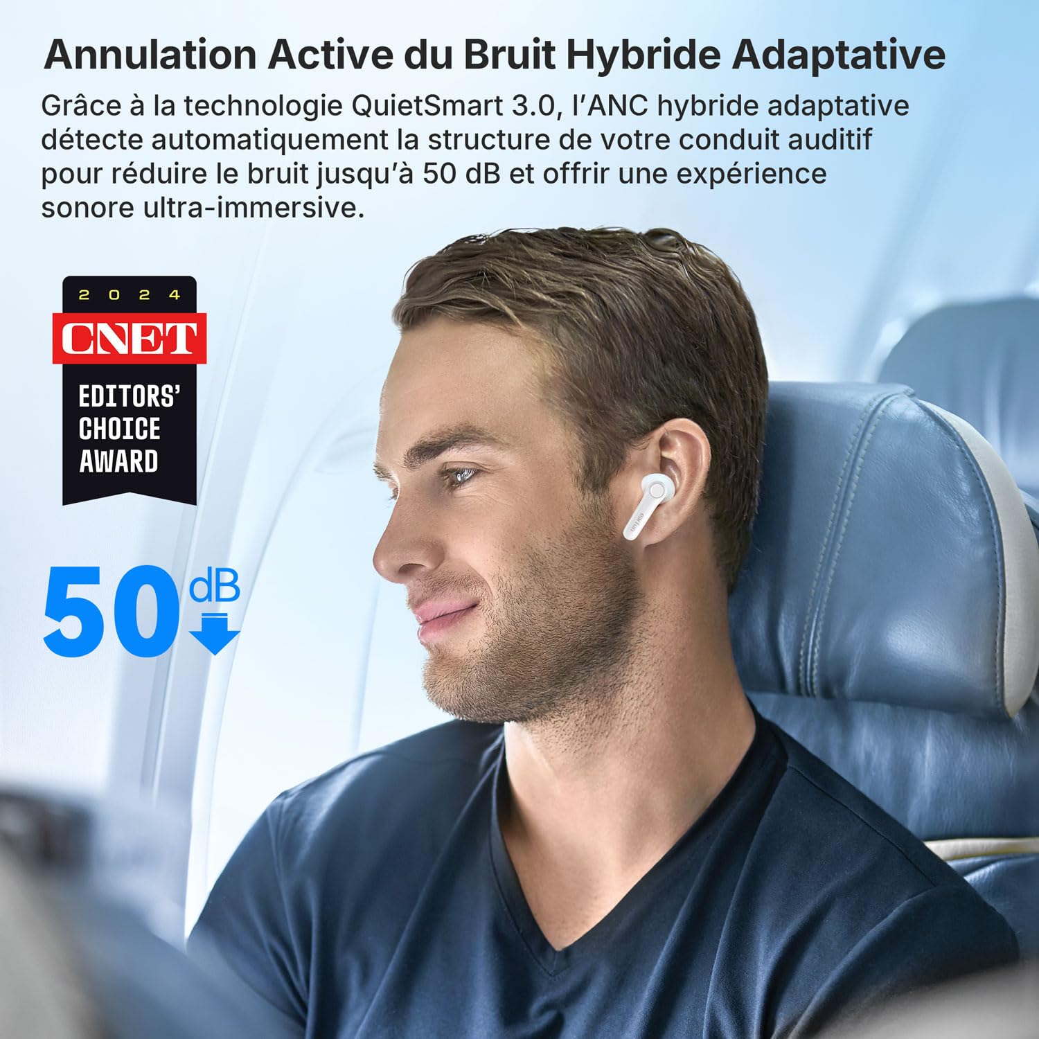 EarFun Air Pro 4 Écouteurs Bluetooth sans Fil Réduction de Bruit Adaptative | LDAC, Hi-Res Audio, Qualcomm aptX Lossless, 6 micros, 52 H d'autonomie, Bluetooth 5.4, Détection Intra-auriculaire, Blanc