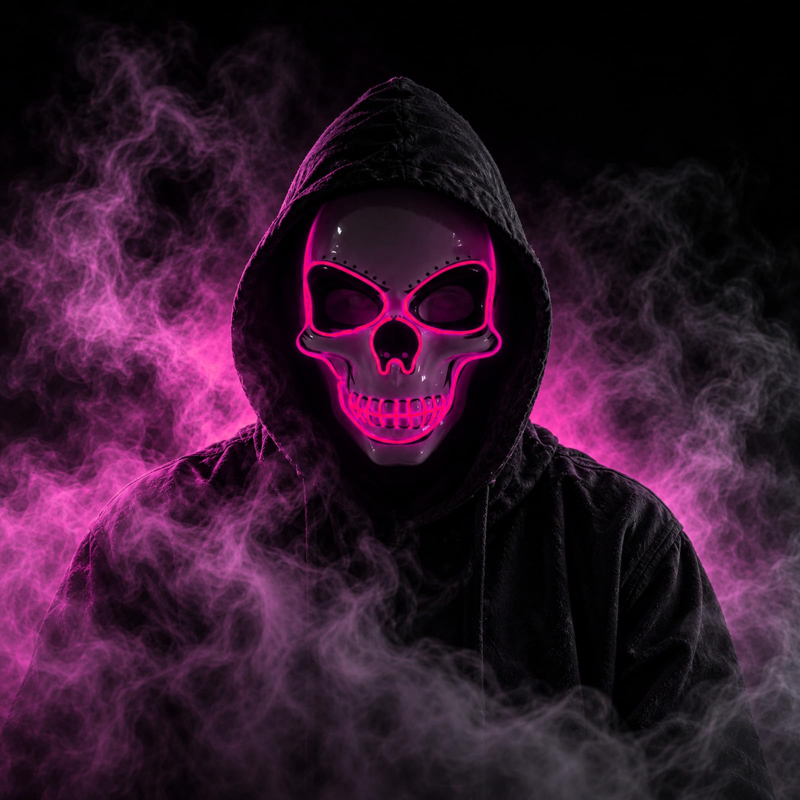 LED Halloween Mask for Adults Full Skull Mask Light Up Mask (Pink)