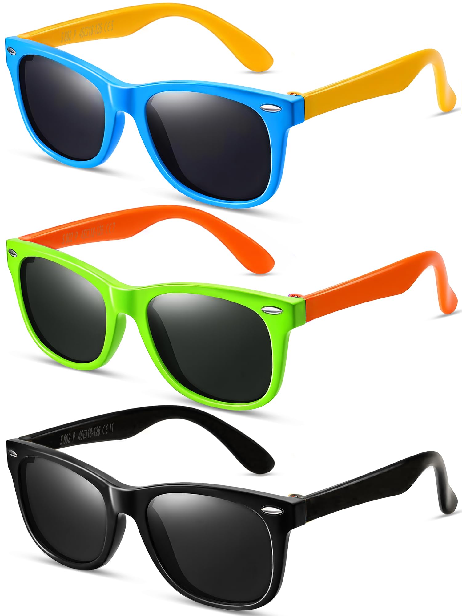 OLIKER 3 Pack Kids Polarized Sunglasses,UV Protection Sunglasses Flexible TPEE Rubber Frame for Boys Girls Age 3-8