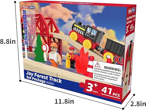 Miniatura 6 de Joy Forest - Juego de 41 pistas de madera con tren eléctrico para niños pequeños y preescolares de 3 años en adelante, motor ferroviario motorizado,