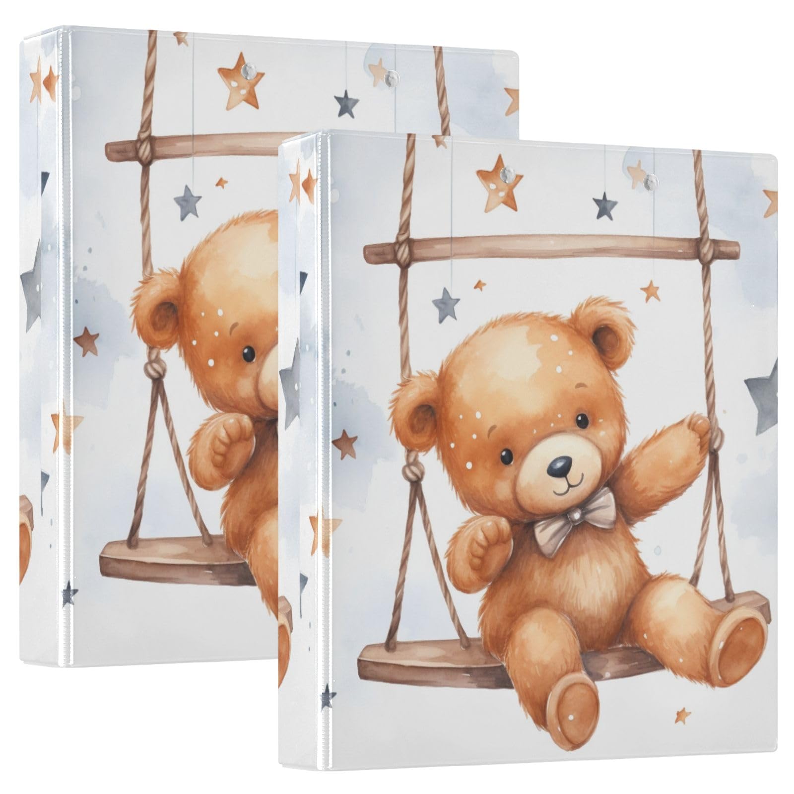 Bear on The Swing, raccoglitore a 3 anelli, 3,8 cm, contiene 200 fogli con 3 tasche interne trasparenti in PVC, per scuola e ufficio