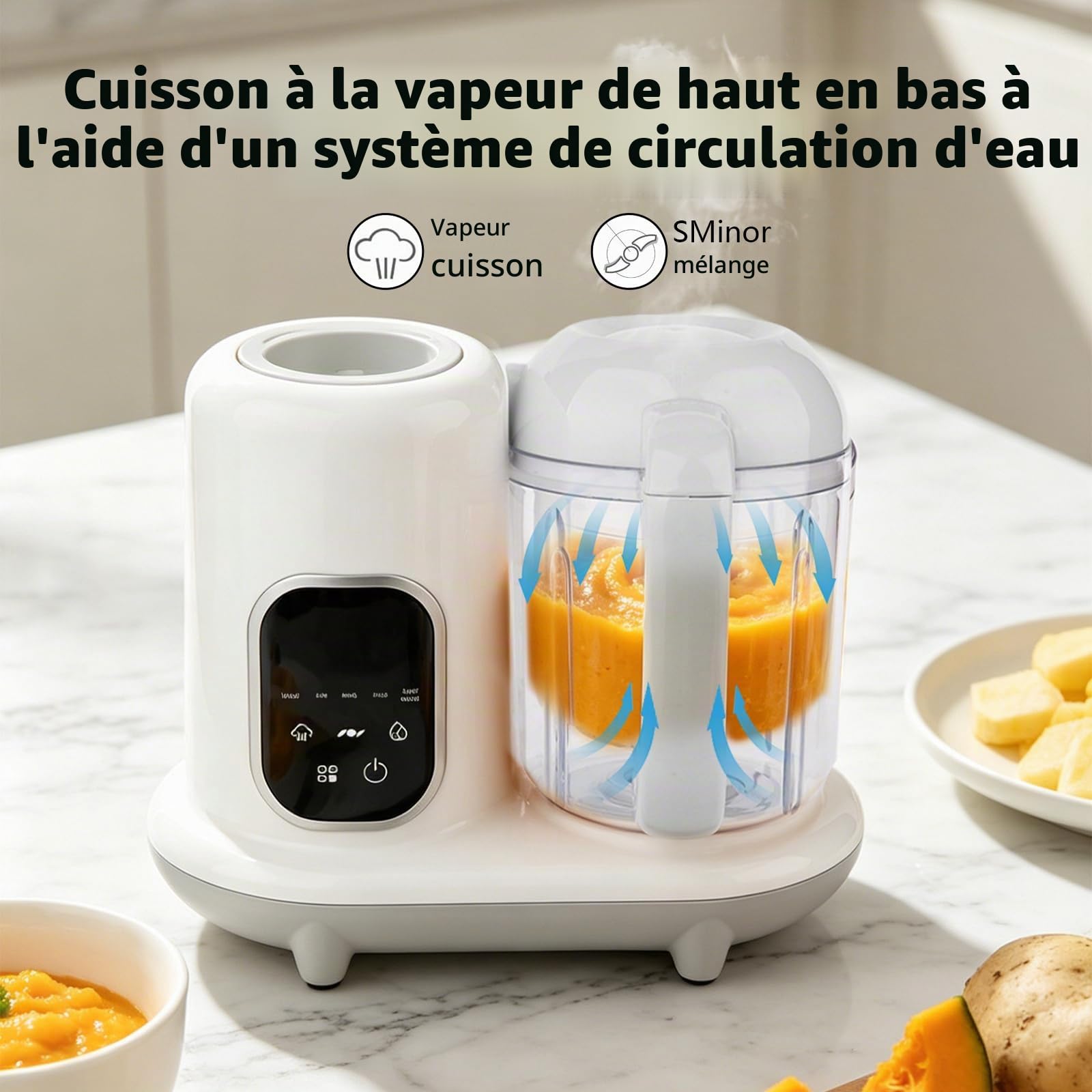 Robot Cuiseur Mixeur pour Bebe,Robot cuisine Multifonction Bébé,Ecran Tactile LED, Stérilisation & Nettoyage Auto,pour Purées Bébé DIY (Blanc C)