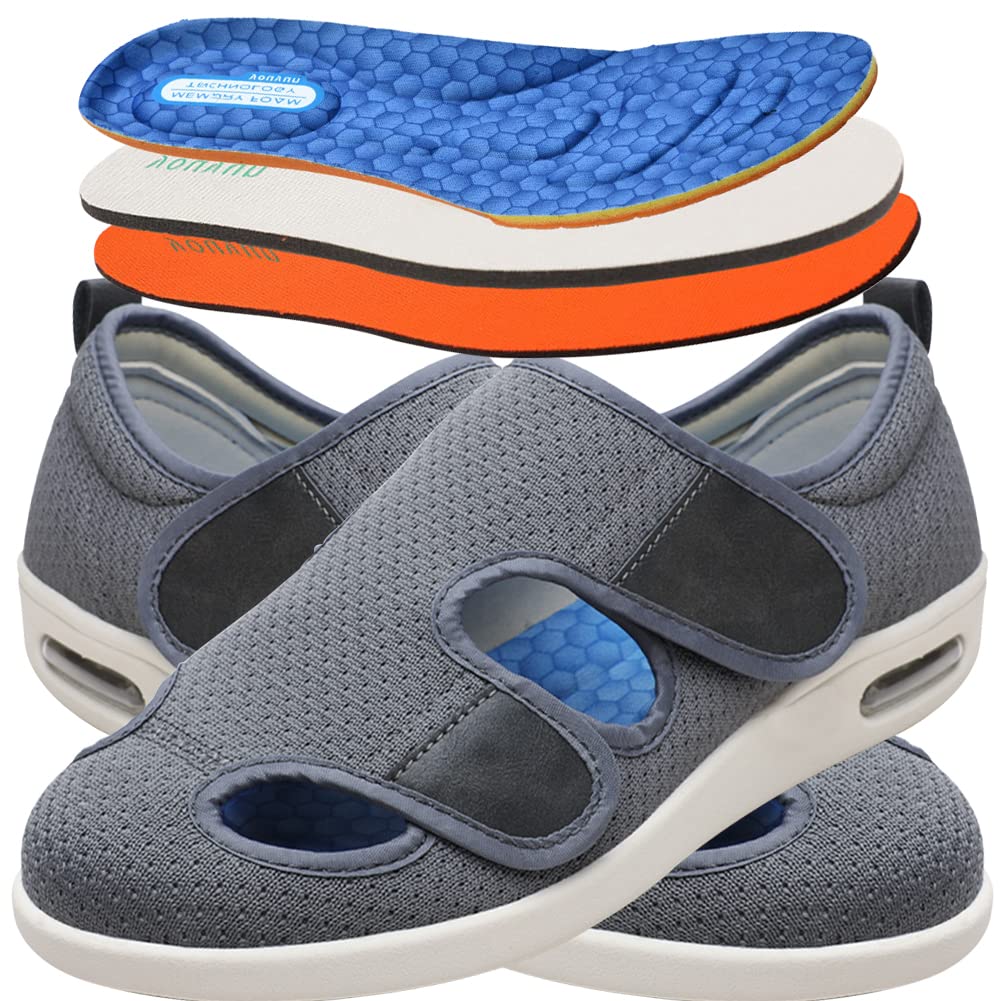 AEHO Scarpe per Anziani con Cuscino d'Aria in Memory Foam Scarpe Edema, per Nonna Scarpe da Passeggio anziane per Nonni, per Calzature gonfie per l' artrite diabetica,Grigio,46 EU