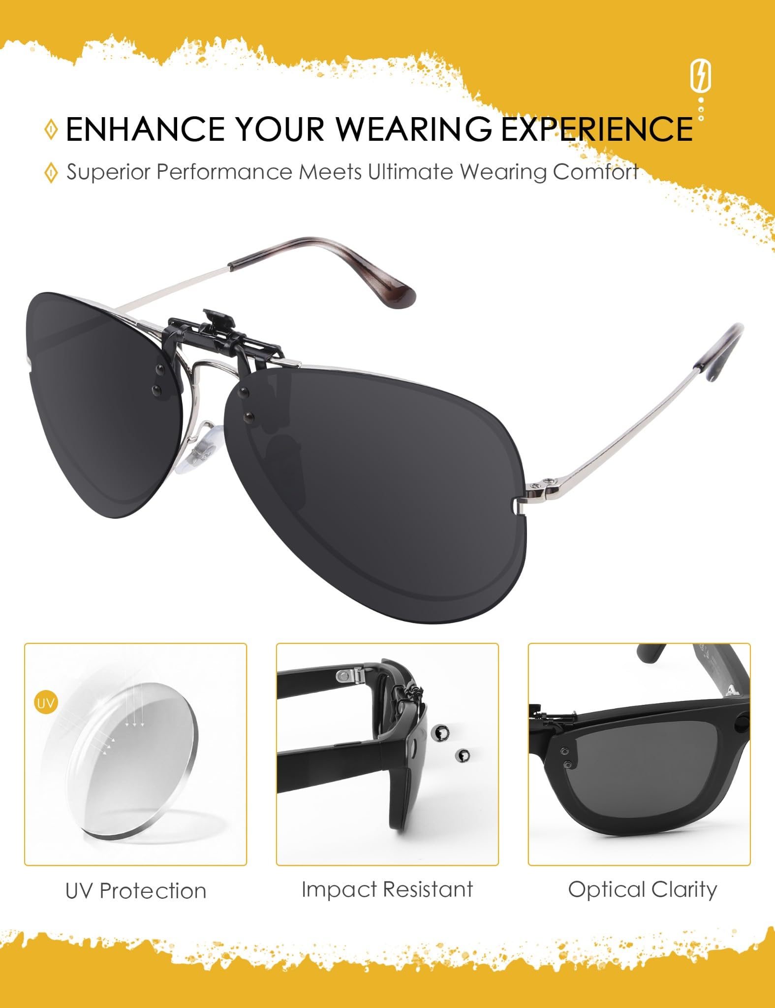 Occhiali da sole polarizzati clip-on Flip Up per Ray-Ban RB6489 | RX6489 58 mm, protezione UV e vestibilità sicura