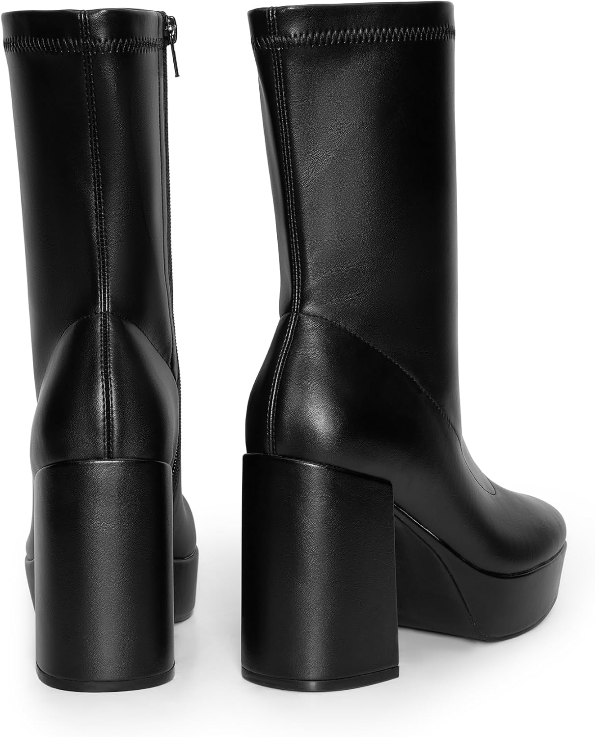 DREAM PAIRS Women's Mid Calf Gogo Boots Platform High Chunky Block Heel Square Toe Ankle Boots - Image 6