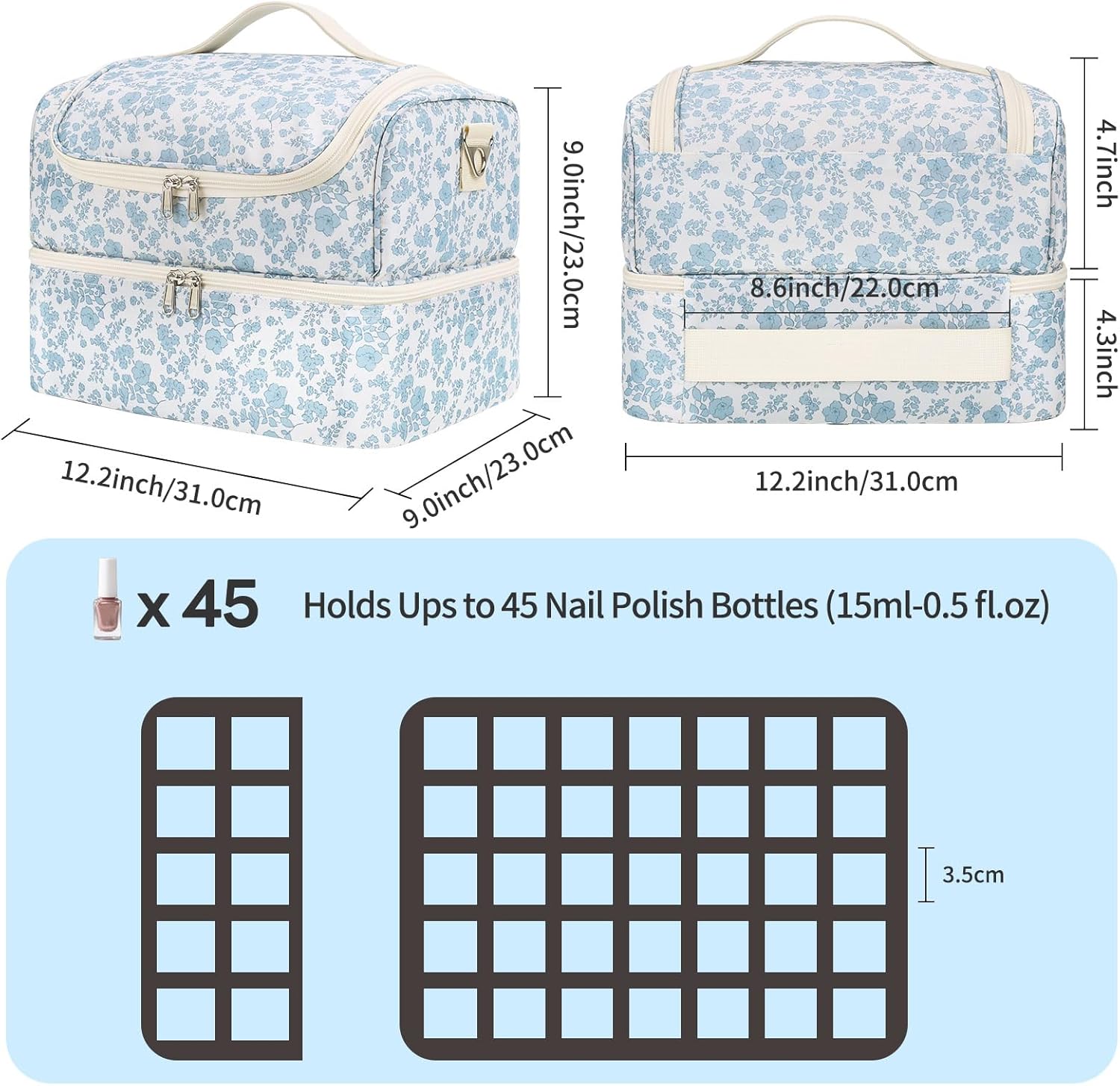 CUBETASTIC Nail Polish Organizer, Nail Supplies Storage Case Holds 45 Bottles Nail Polish & Nail Lamp, Travel Nail Tech Carrying Bag, Nail Kit Bag For Nail Stuff & Manicure Tools