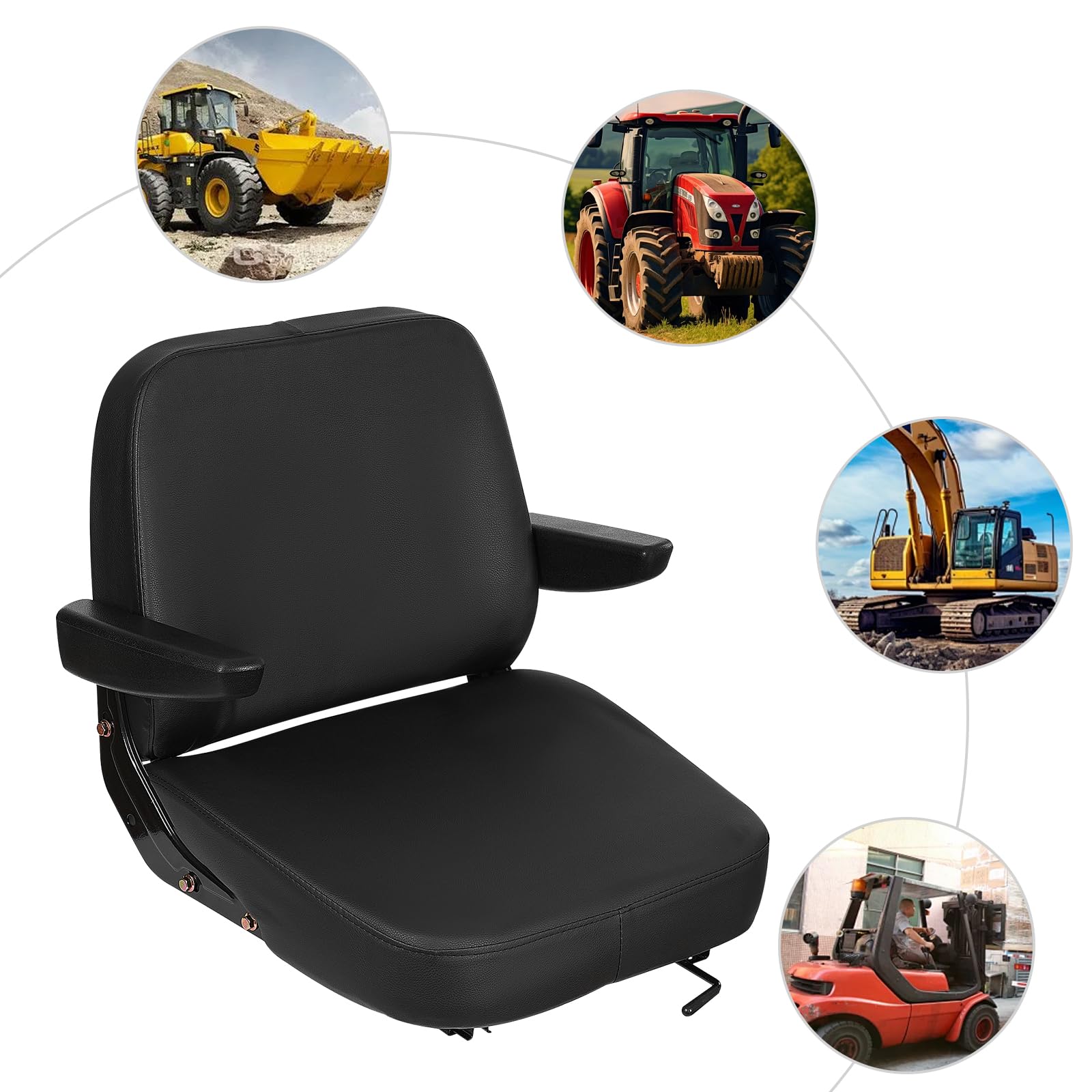 Asiento Universal para Tractor Con Reposabrazos - Ajustable y Ergonómico para Vehículos, Carretillas Elevadoras, Tractores y Excavadoras