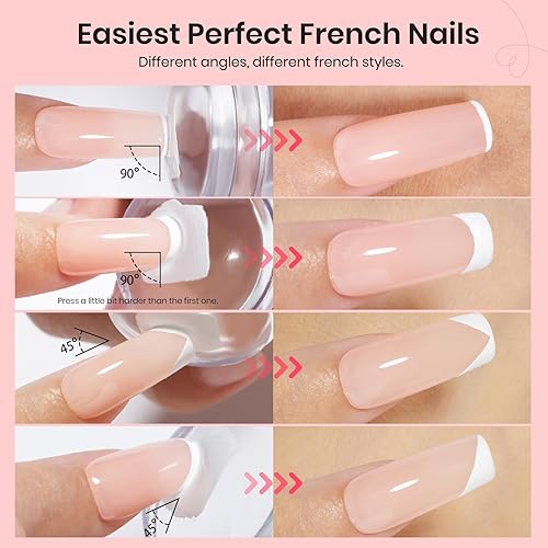 Miniatura 3 de Beetles Gel Polish Sello de uñas de punta francesa, 4 unidades, fácil de manicura francesa, de una sola cabeza, silicona suave, transparente, larga