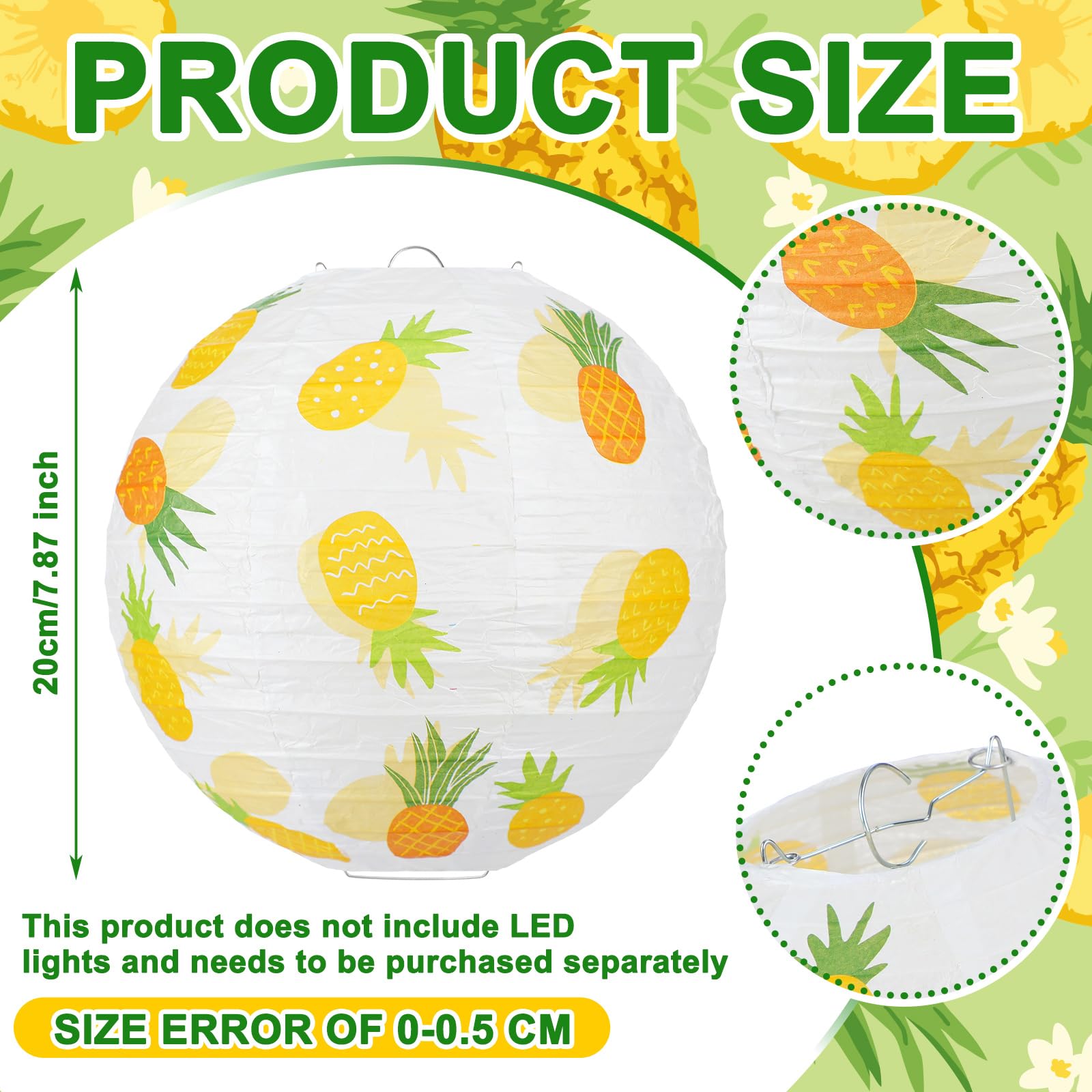 Panelee 12 Pcs Summer Pineapple Party Decorations Hawaiian Party Hanging Supplies 8 Inches Round Paper Lanterns for Tropical Luau Birthday Holiday Bachelorette Decor Supplies