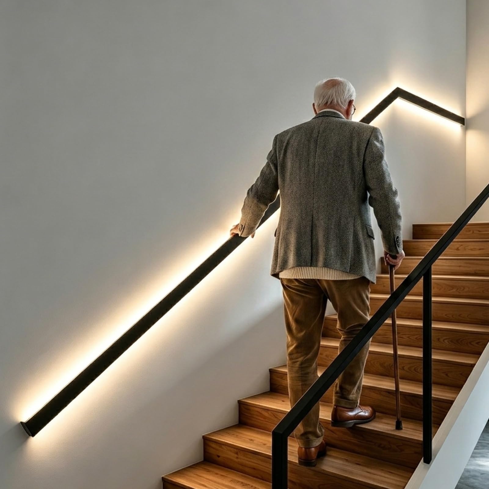 Indoor Stair Handrail with LED Lighting, Motion Sensor Illuminated Banister Handrail, Aluminum Alloy Support Stair Railing for Seniors & Kids(Left Black,600cm/19.7ft)