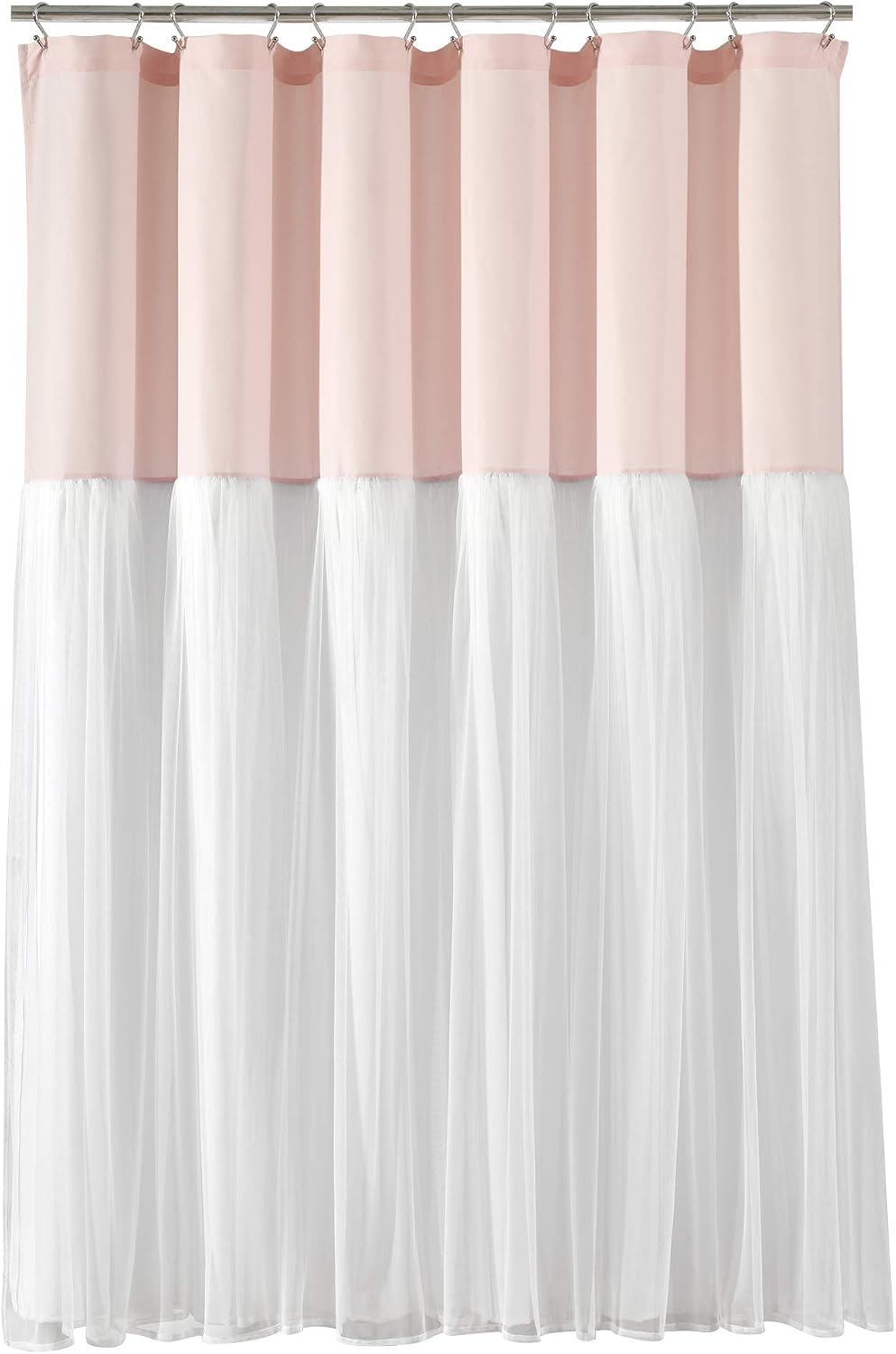 Lush Decor Tulle Skirt Colorblock Shower Curtain Single 72" W x 72" L Blush & White - Fabric Shower Curtains for Bathroom - Cute Bathroom Curtain