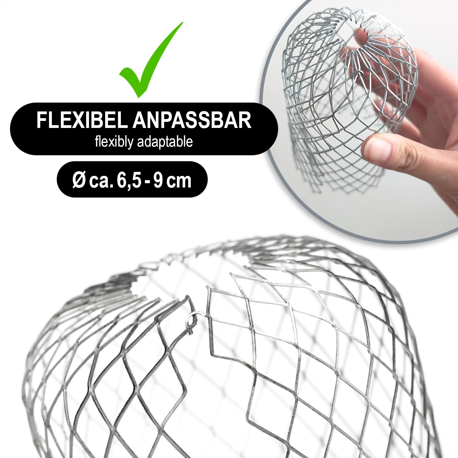 com-four® 4X Protezioni per grondaie per pluviali in Acciaio zincato - Protezione dalle Foglie per Tubi da 6,5-9 cm Ø - setaccio per Foglie Contro (Set 7 - Protezione pluviale in Acciaio 4X)
