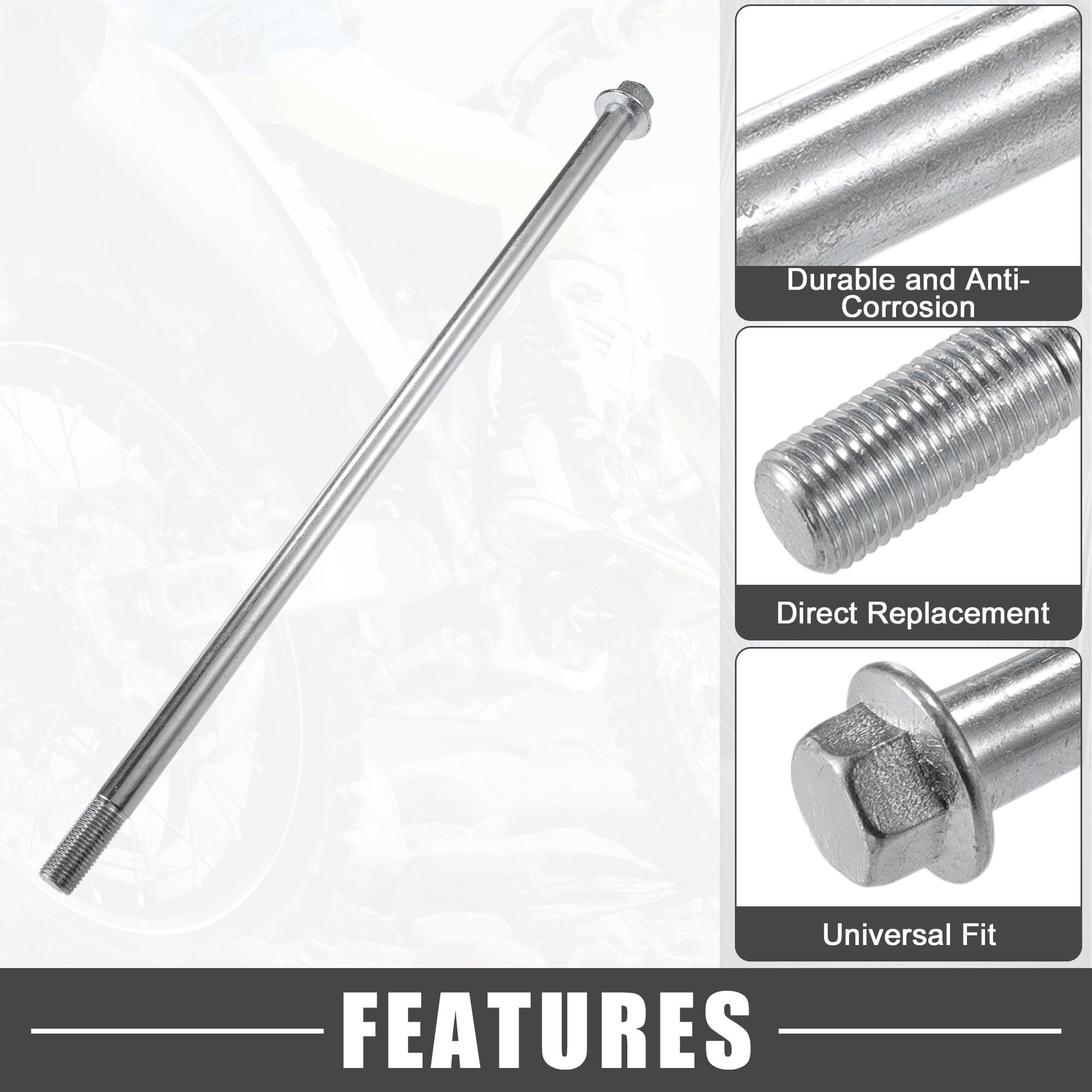 A ABSOPRO Essieu Avant Arrière Avec Bague Et Vis Boulon M12 330mm Dirt Bike Scooter Atv Essieu De Roue En Alliage D'Acier Ton Argent