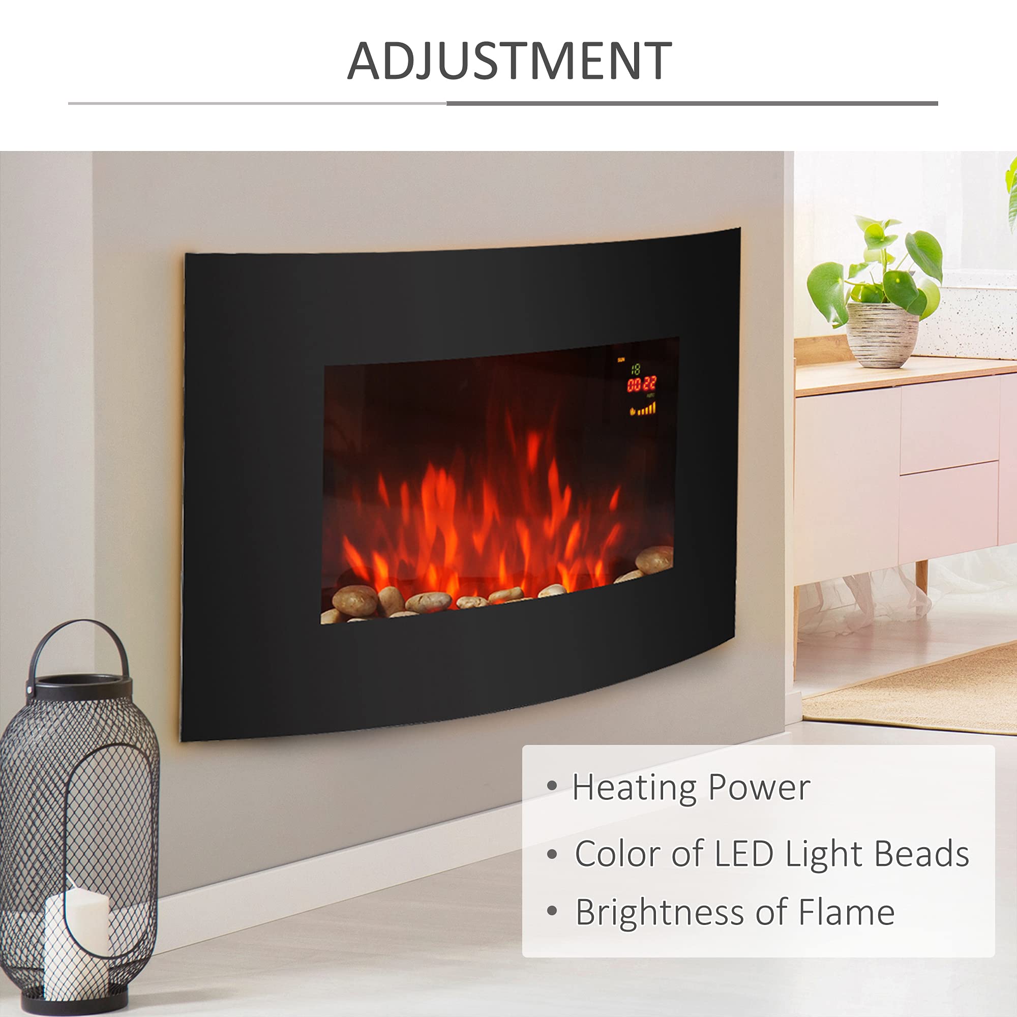 Led Wall Mounted Fireplace Curved Glass Electric Fire Place Fire