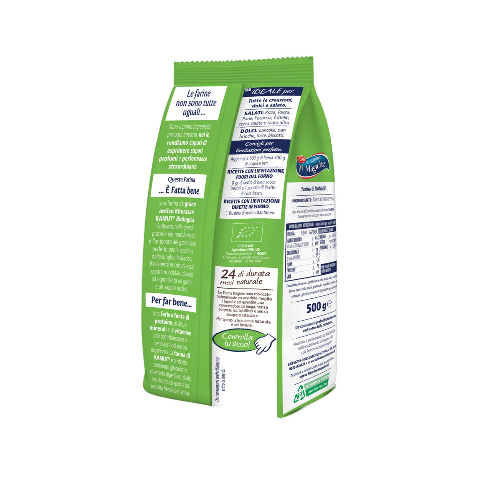 Le Farine Magiche Farina di Kamut, Sapore Rustico, Ideale per Pancake, Torte, Pane e Pizza, Confezione da 500 g