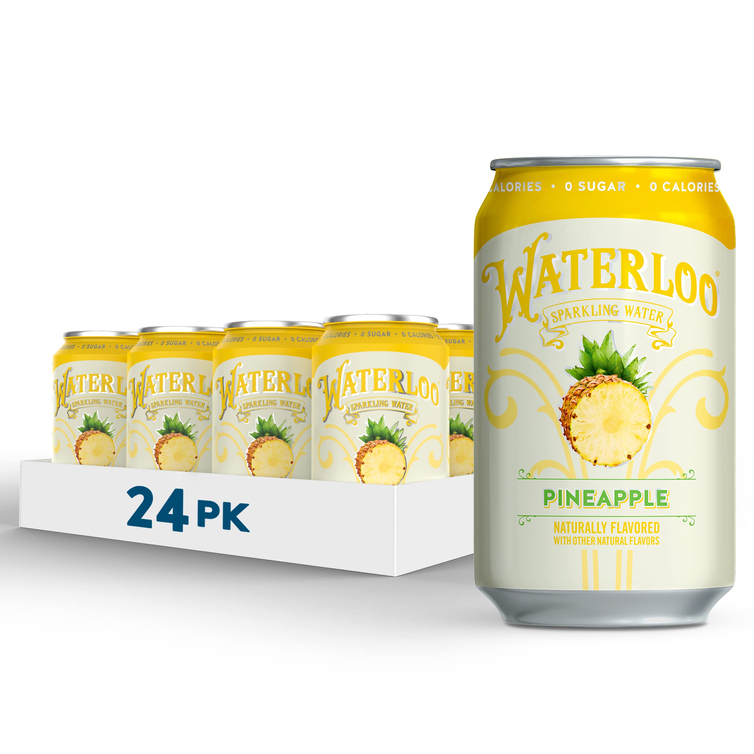 Waterloo Sparkling Water, Pineapple Naturally Flavored, Pack of 24, 12