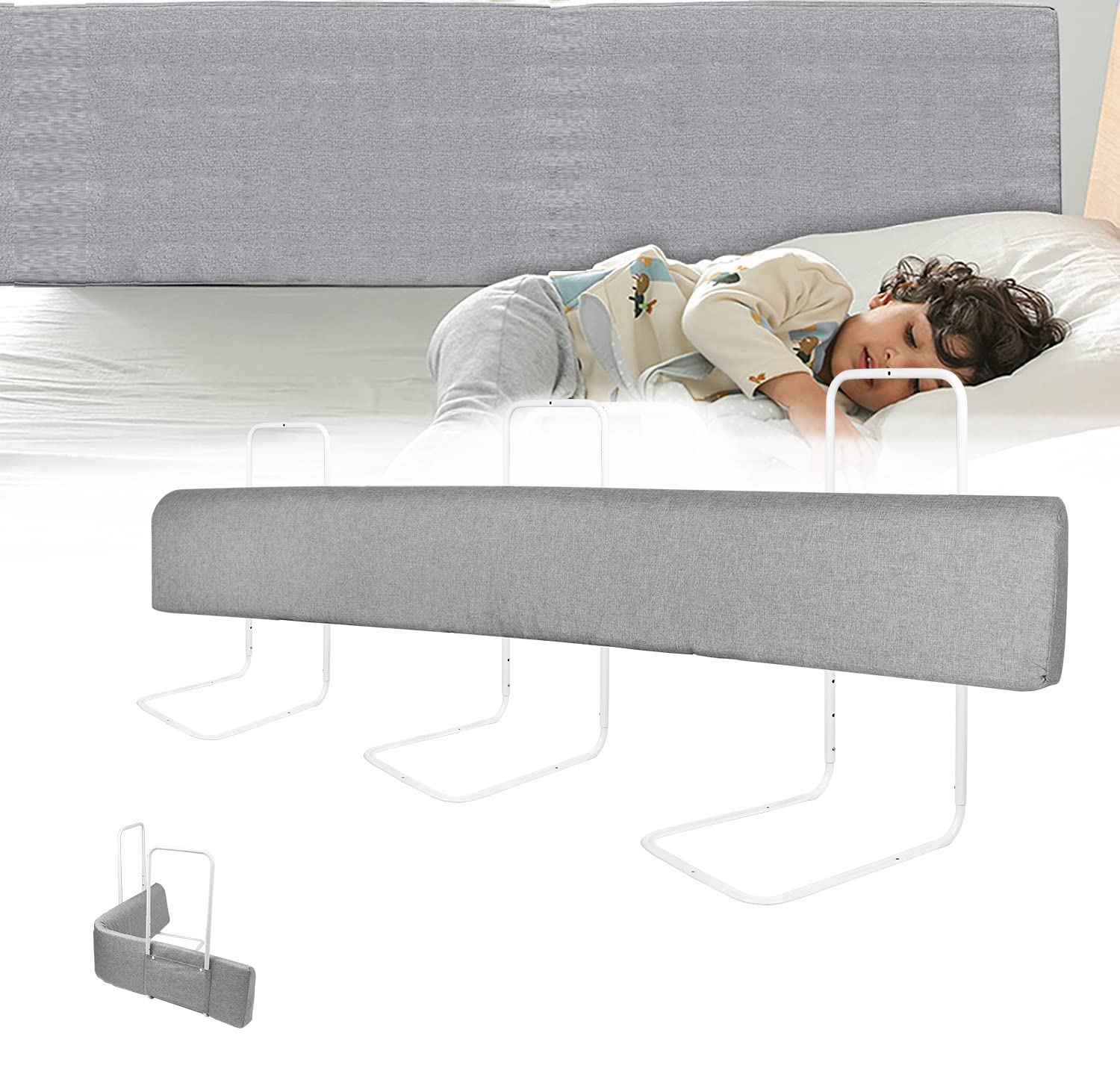 LZQ Bettgitter Rausfallschutz Bettschutzgitter Kinderbettgitter Bettkantenschutz Schutzgitter Bett Bed Rail, Form Einstellbar Höhenverstellbar für Kinder und Baby - Grau, 200cm