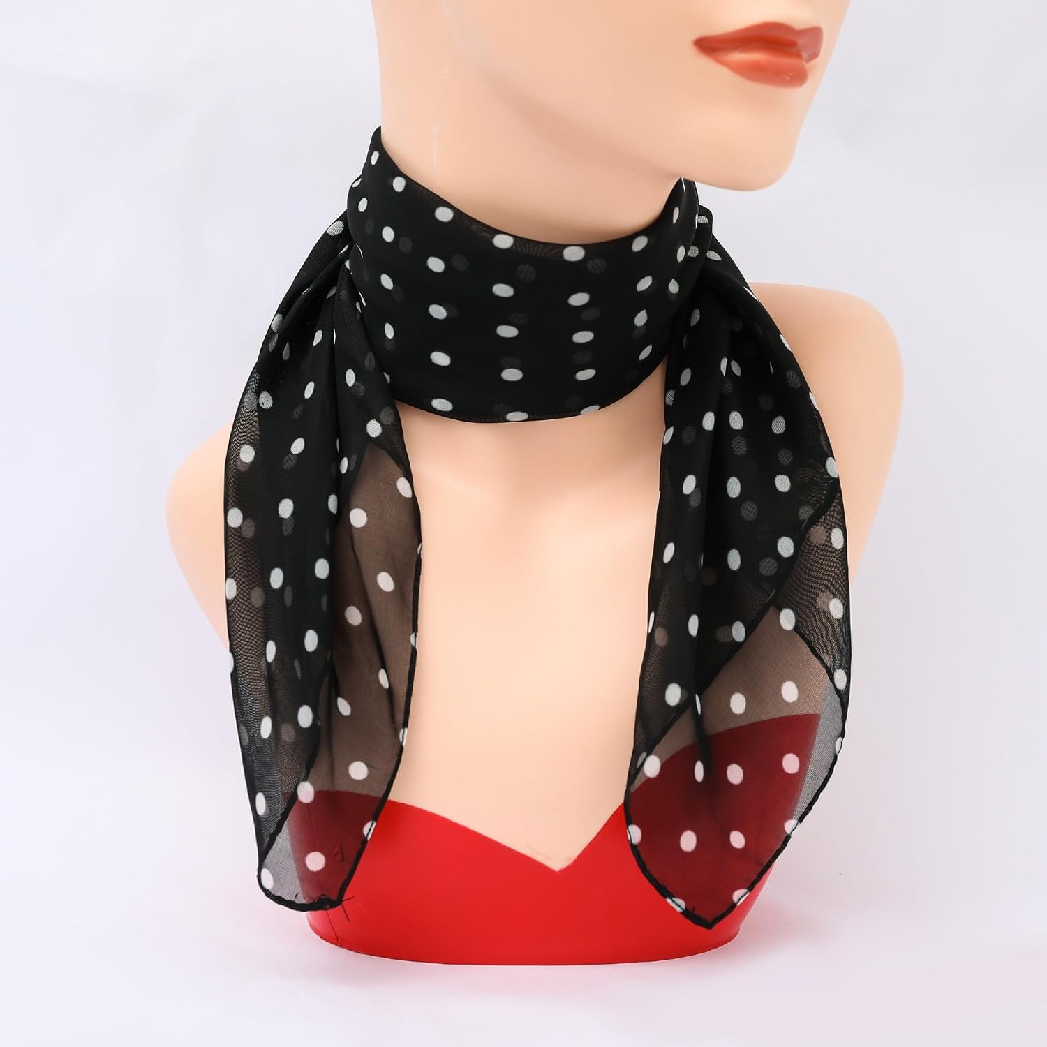 Women's Polka Dot Chiffon Square Scarf, 50s Retro Neck Head Scarf image 3