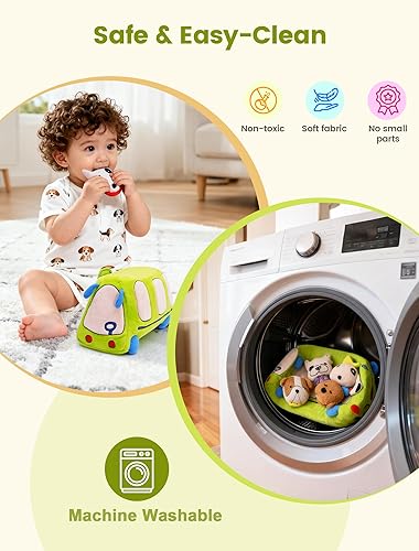 Miniatura 5 de Juguetes para bebés de 6 a 12 meses  Juguetes sensoriales con cachorros de peluche, sonajero, papel arrugado, espejo y chirriante, juguetes