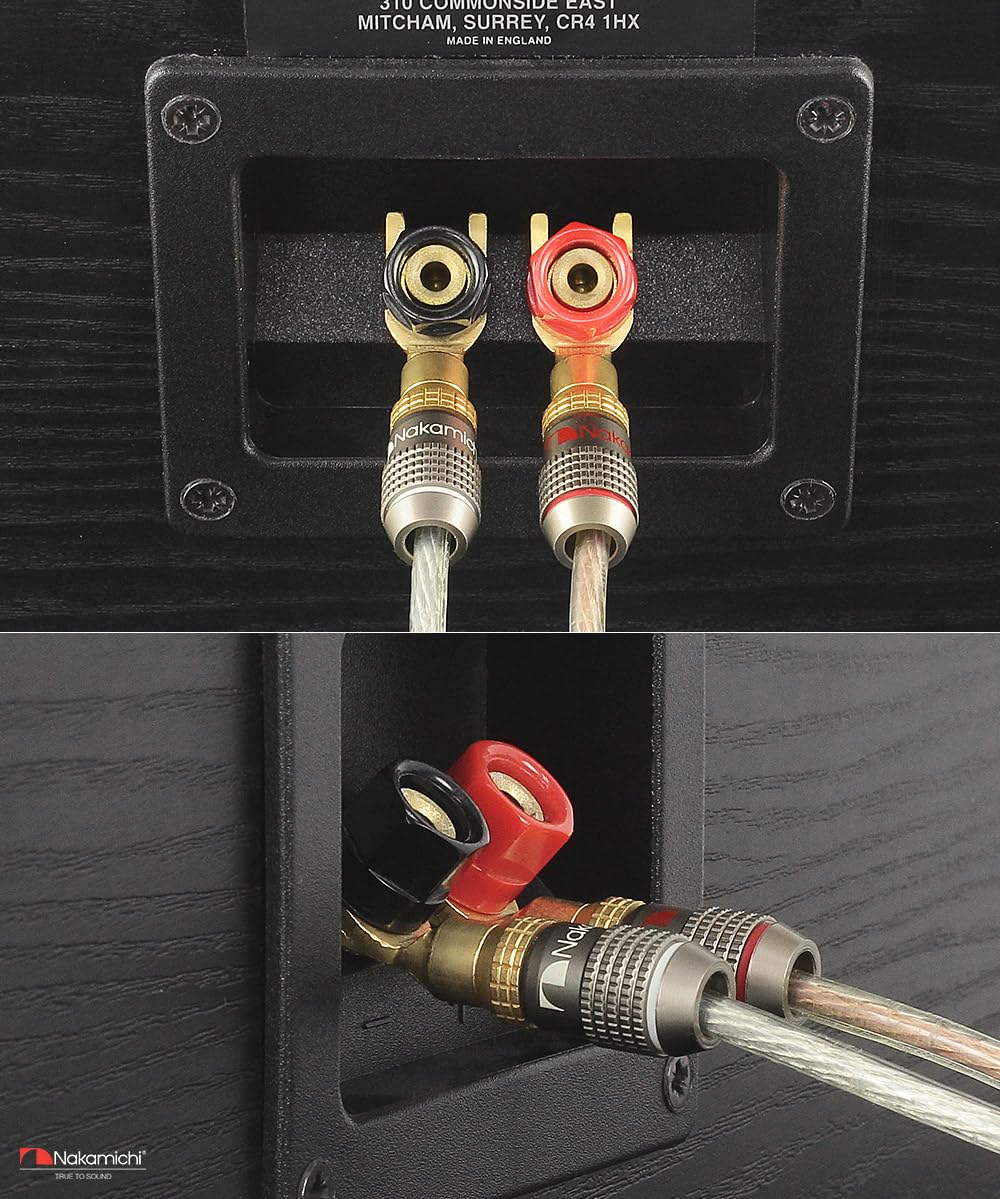 Nakamichi FanLock Excel Series 24k placcato oro connettore a forcella spina a banana 10 AWG - 18 AWG 4mm per altoparlanti amplificatore Hi-Fi, 8 pezzi
