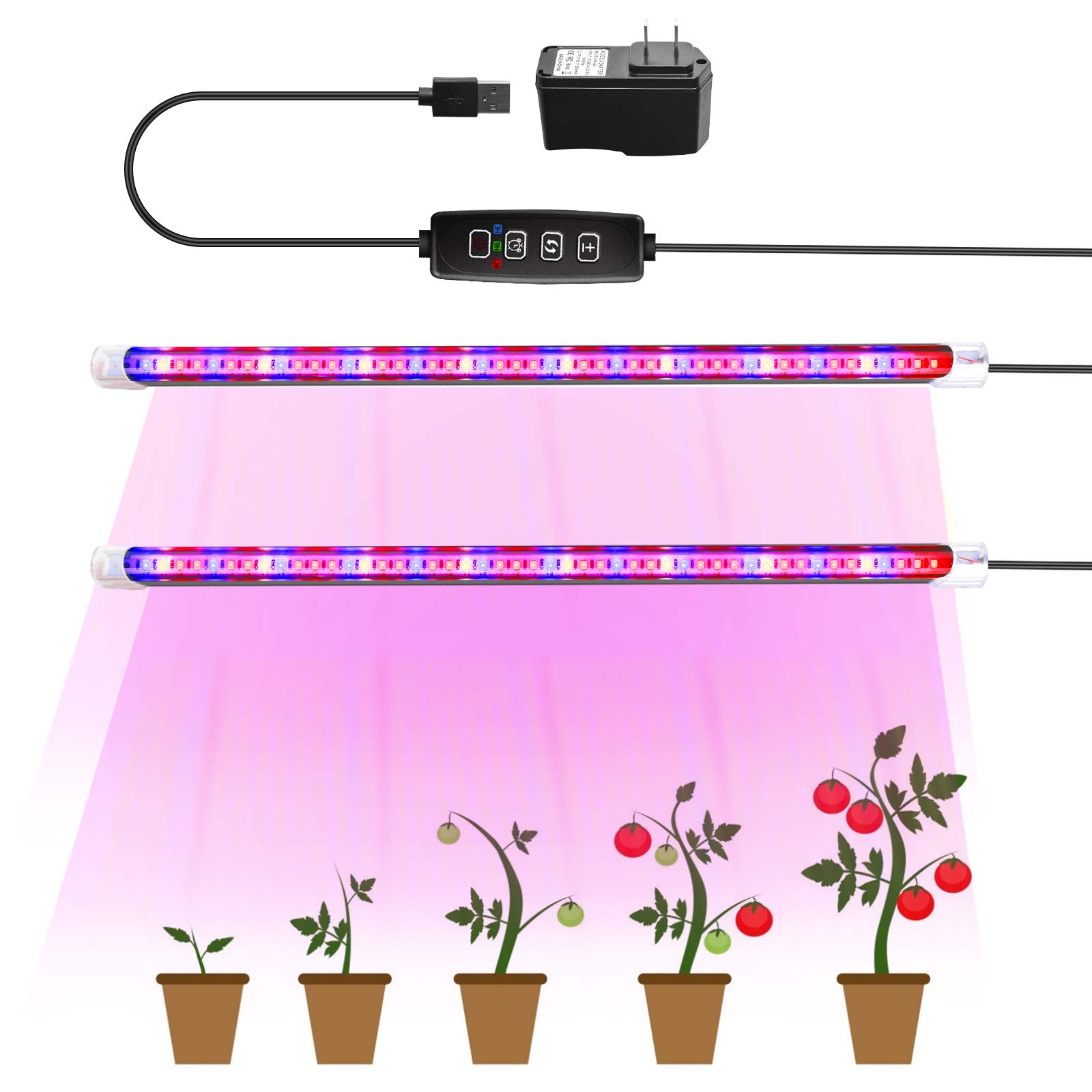 LED Plant Grow Light Strips Full Spectrum for Indoor Plants,48 Led Chips with Auto ON/Off Timer, Plant Growing Lamps for Seedlings, 3 Switch Modes 10 Brightness Levels (2 in 1)